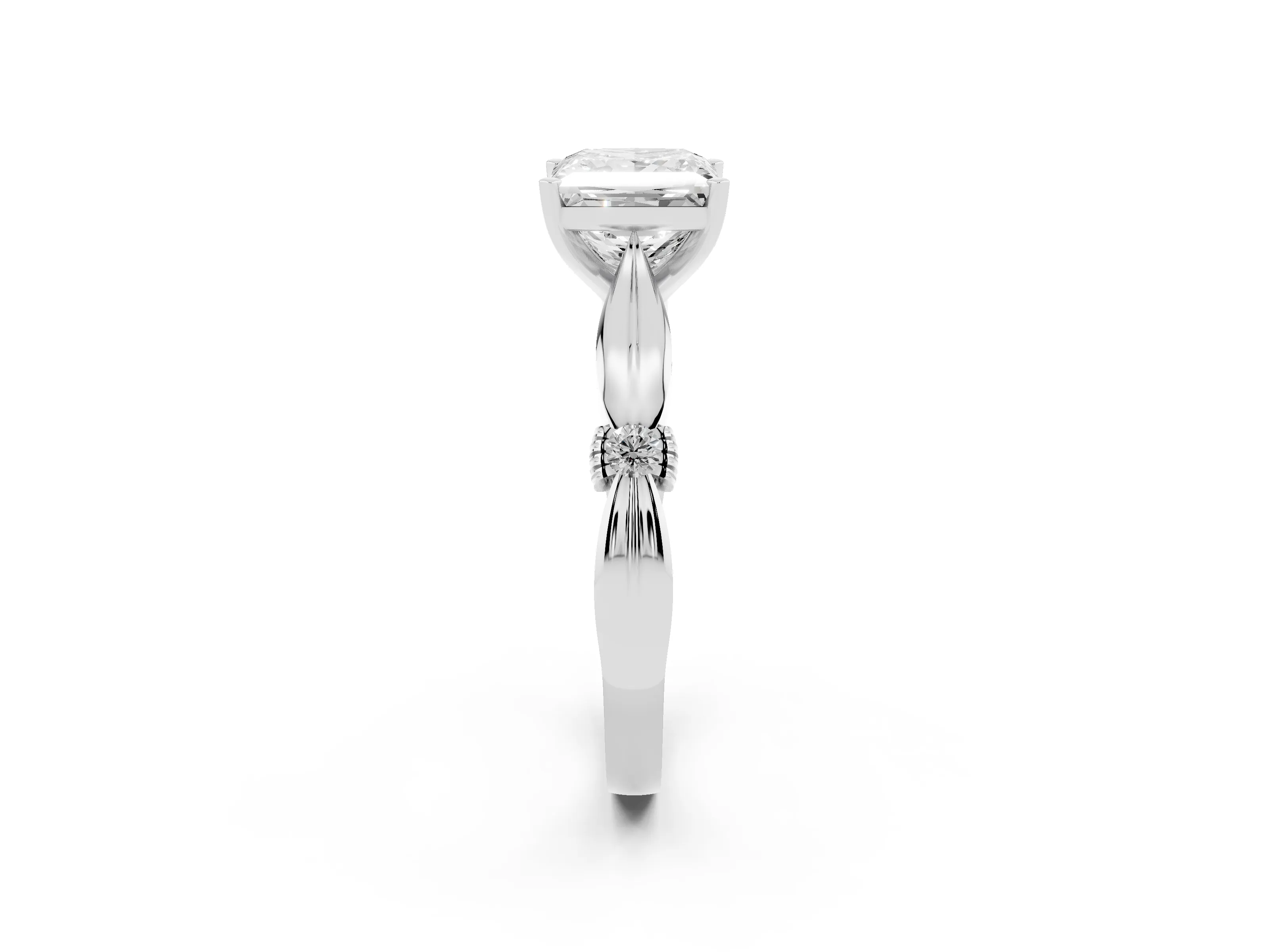 Princess Cut Diamond Solitaire Twisted Band Ring Set in Silver with Accent Stones and Prong Setting