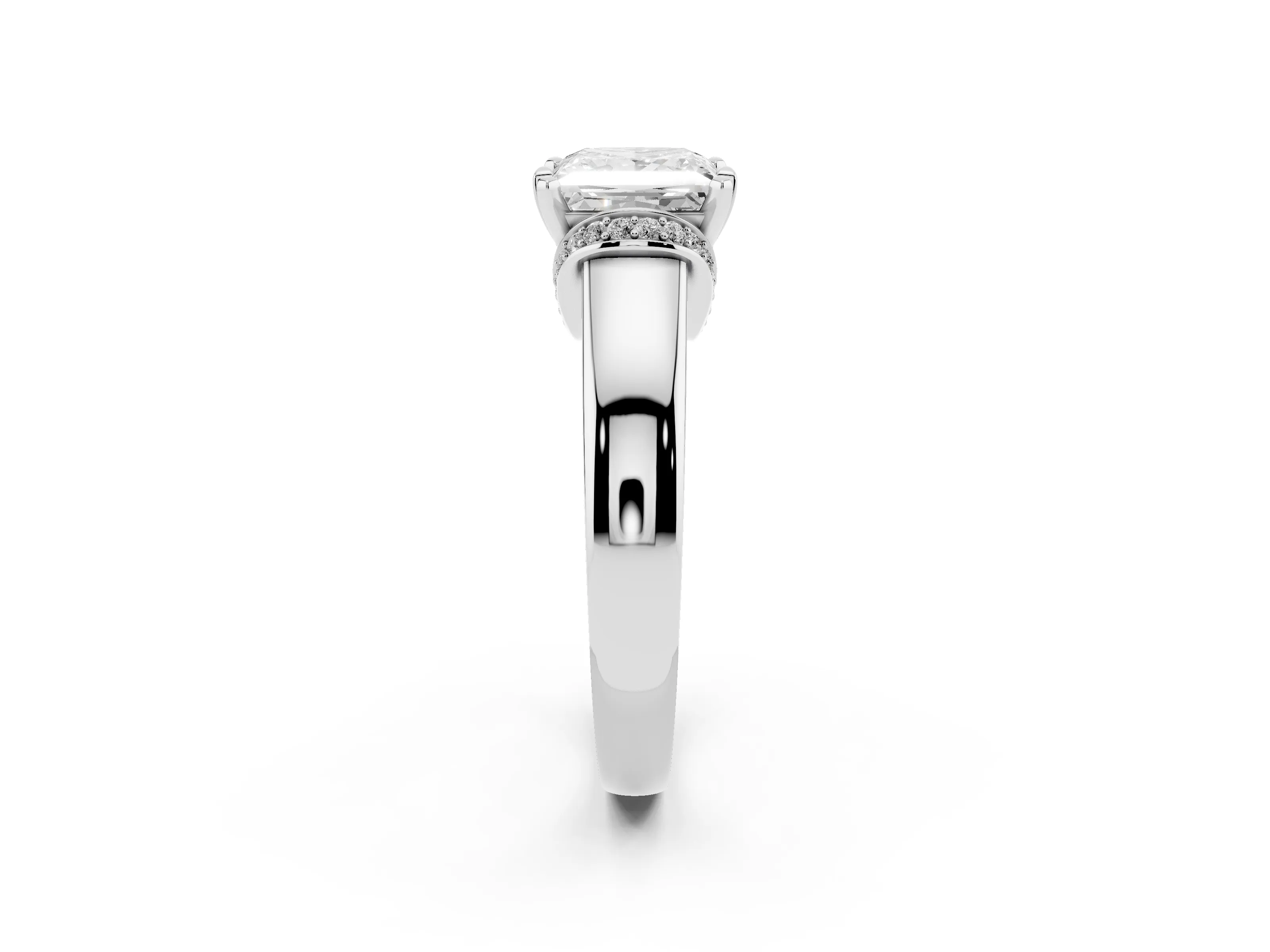 Princess Cut Diamond Pavé Band Solitaire Ring Set in Platinum with Prong Setting