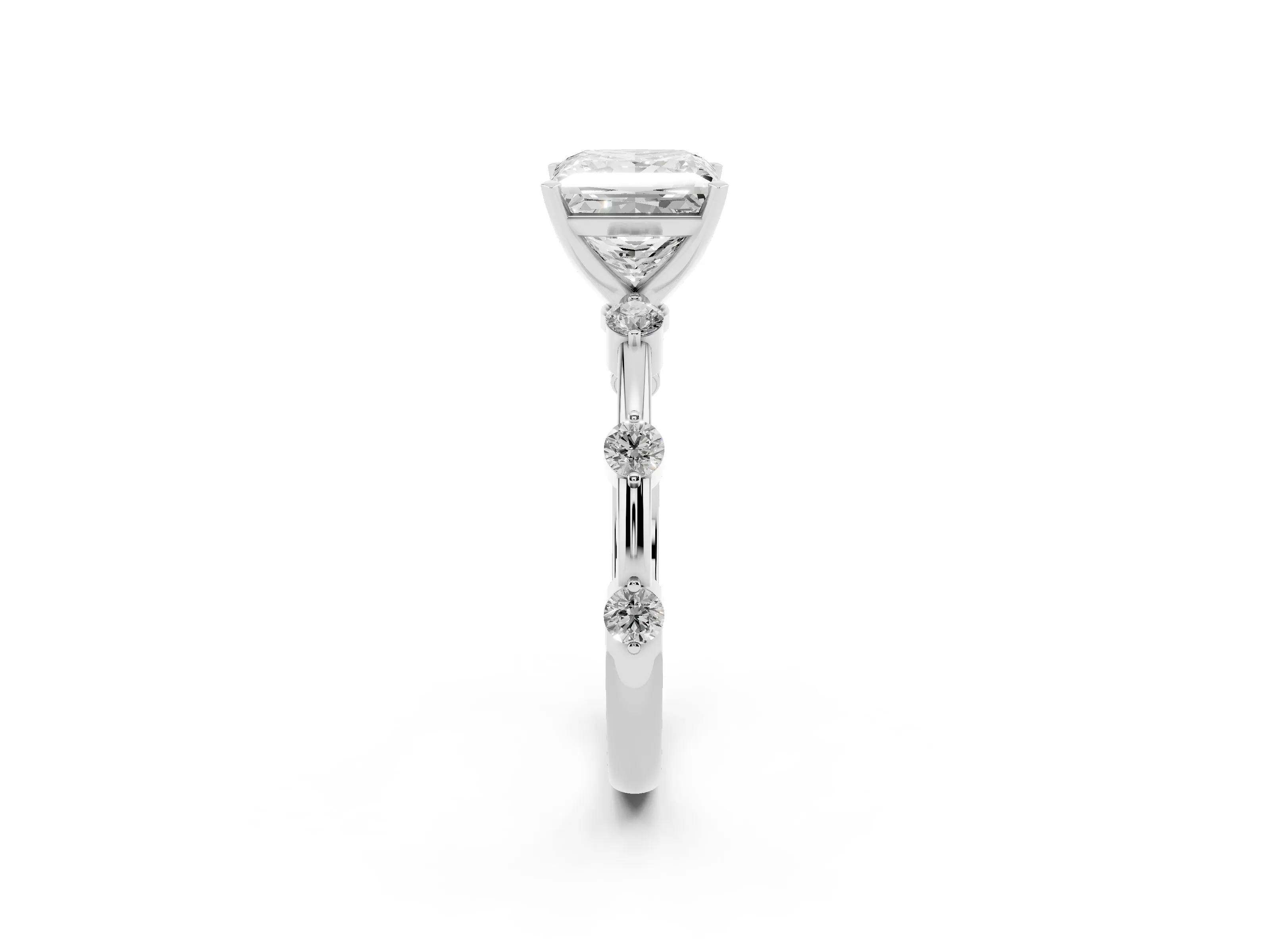 Princess Cut Diamond Solitaire Ring Set in Silver with Bezel Set Side Stones and Prong Setting