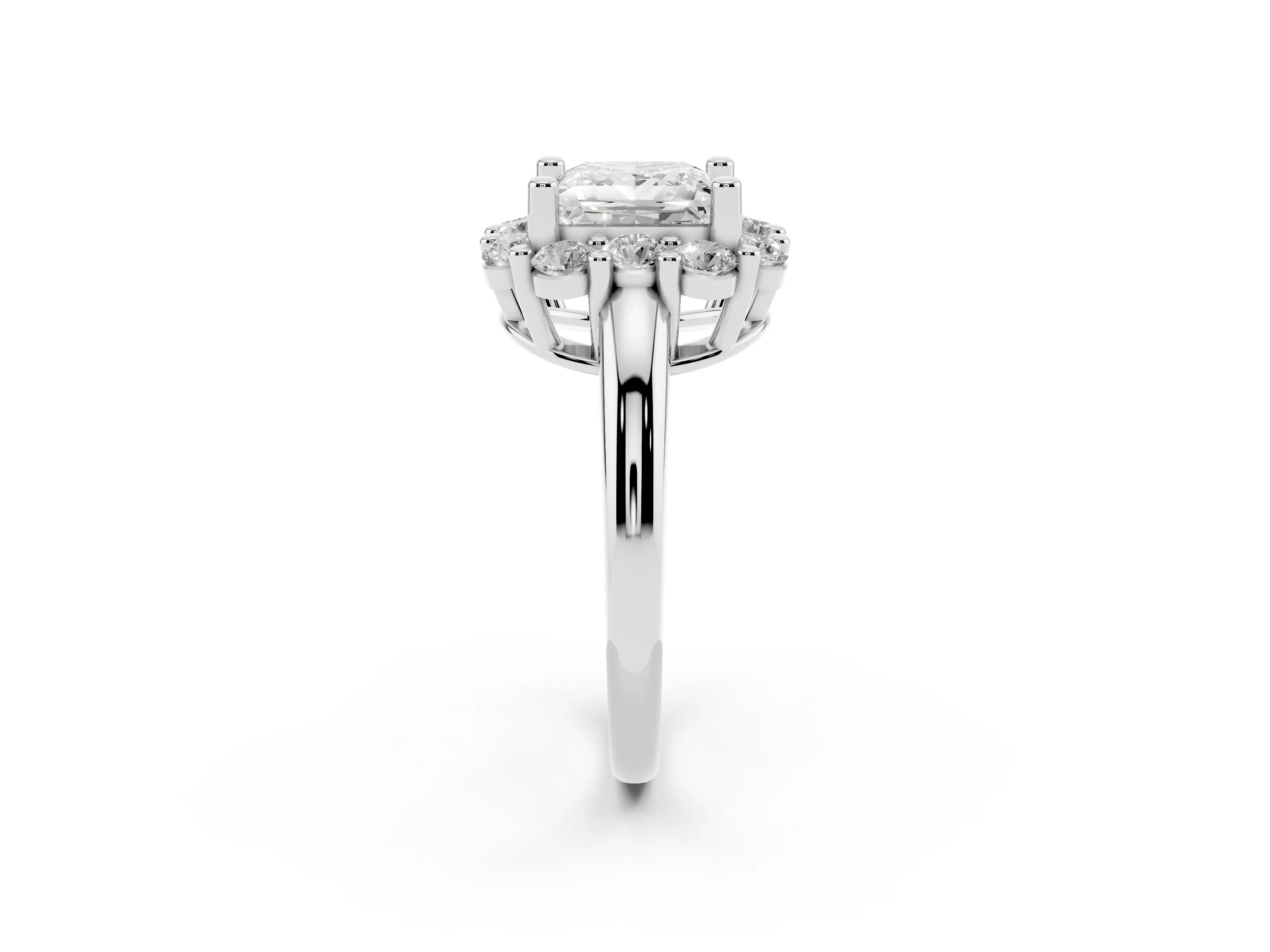 Princess Cut Diamond Halo Cluster Engagement Ring Set in Silver with Polished Band and Prong Setting