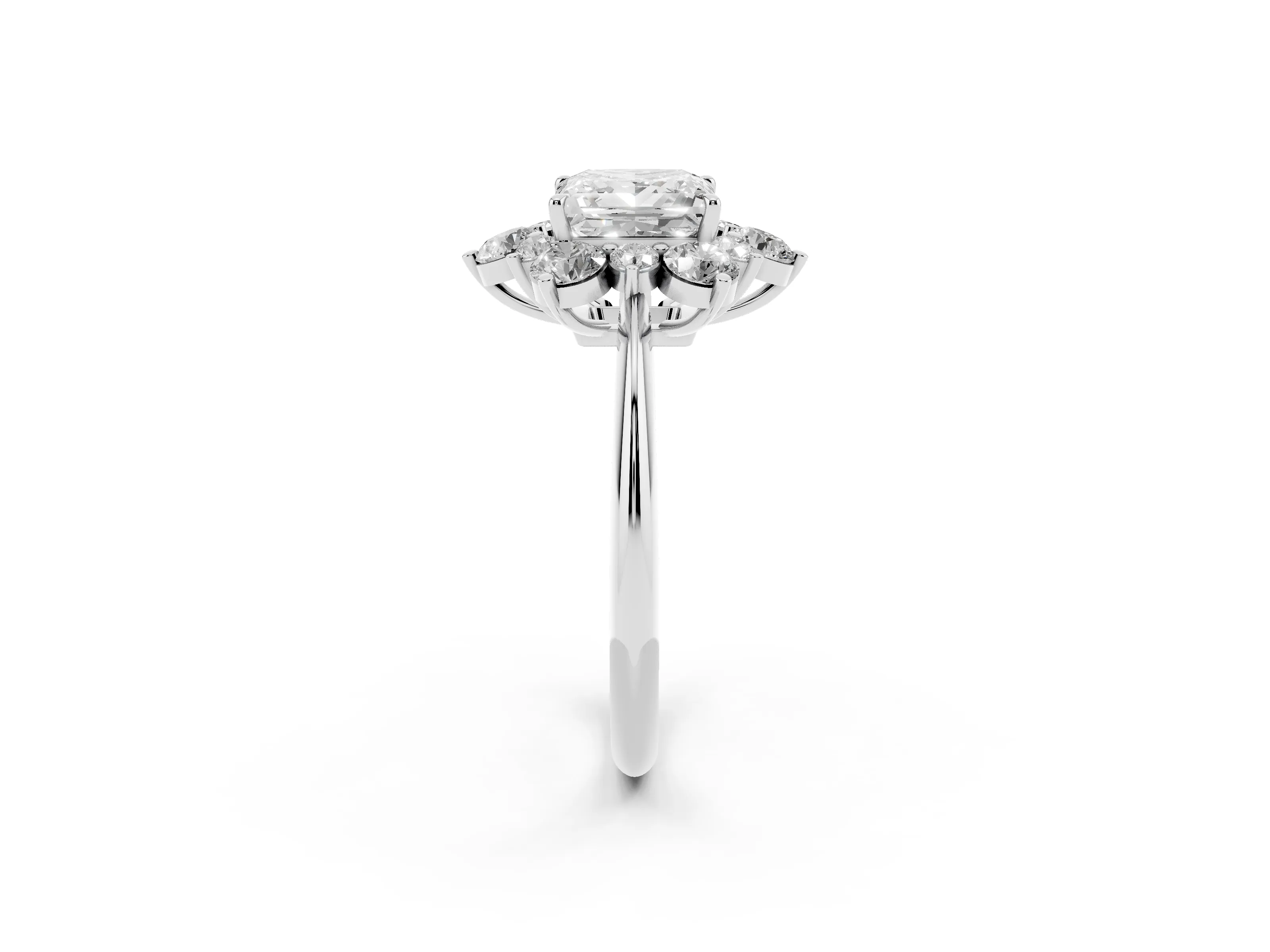 Princess Cut Diamond Cluster Halo Ring Set in Silver with Solitaire Band and Prong Setting