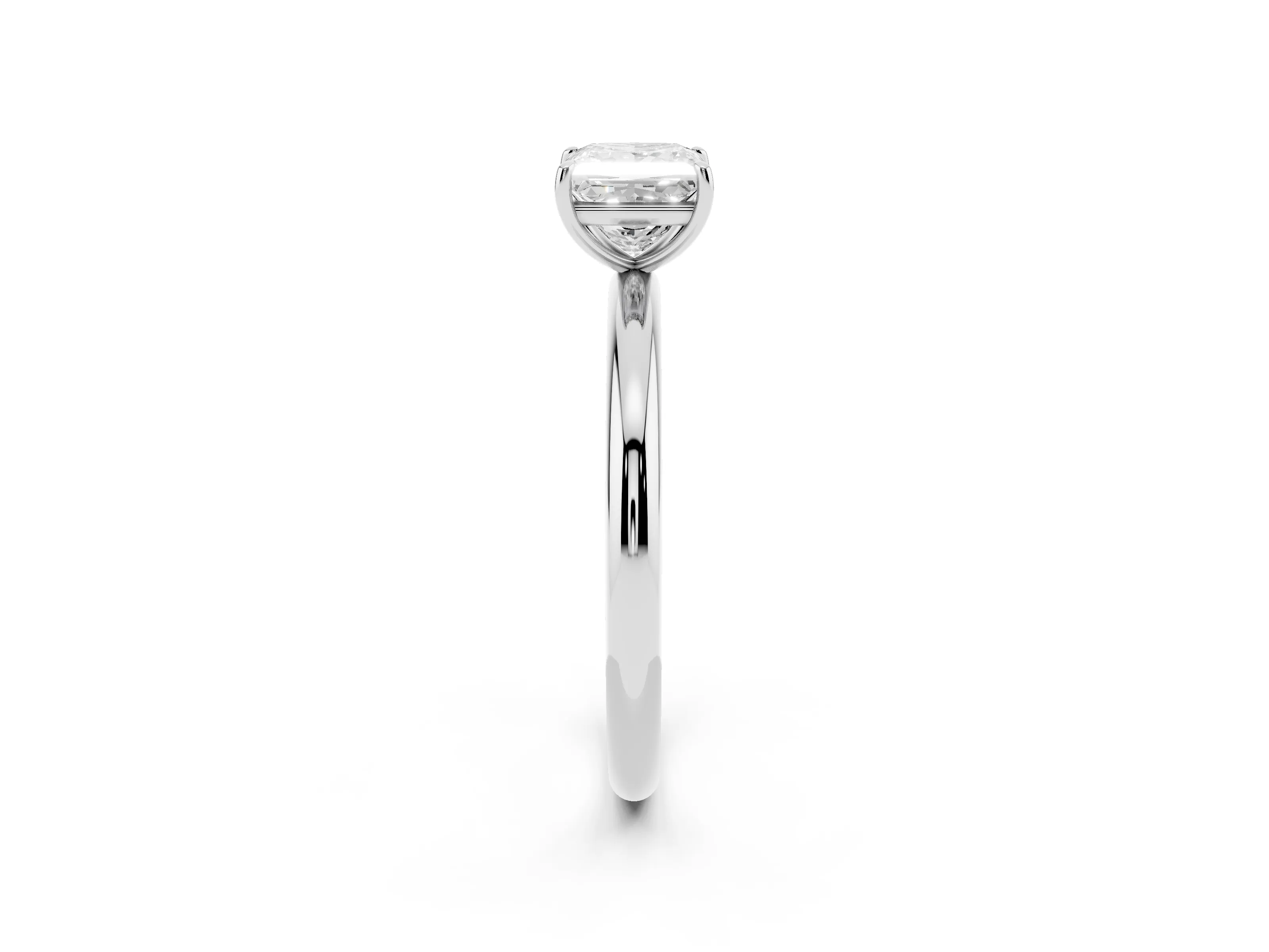 Princess Cut Diamond Solitaire Ring Set in White gold with Prong Setting on a Polished Plain Band