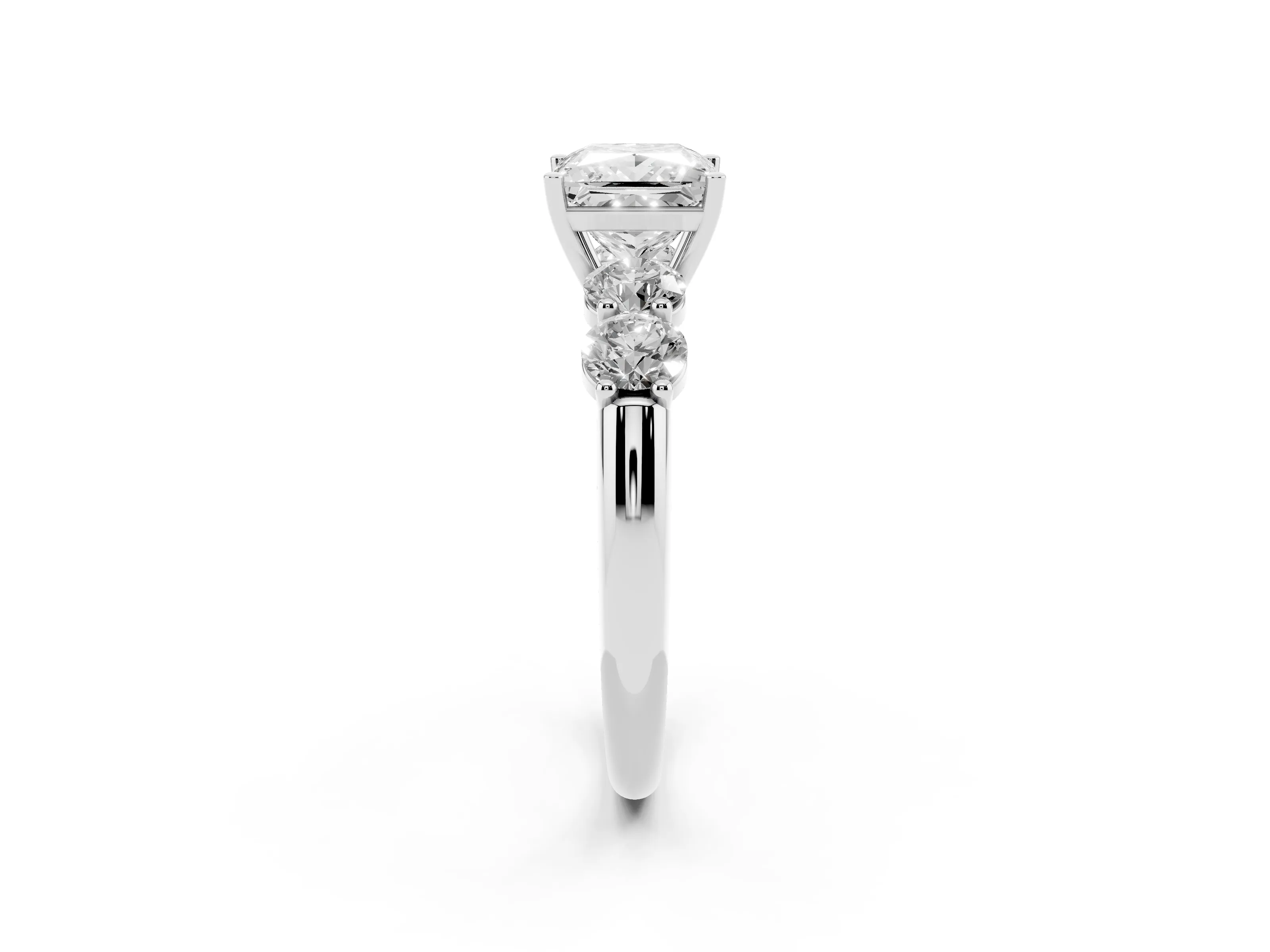 Princess Cut Diamond Five-Stone Prong Set Ring Set in White gold with Classic Band