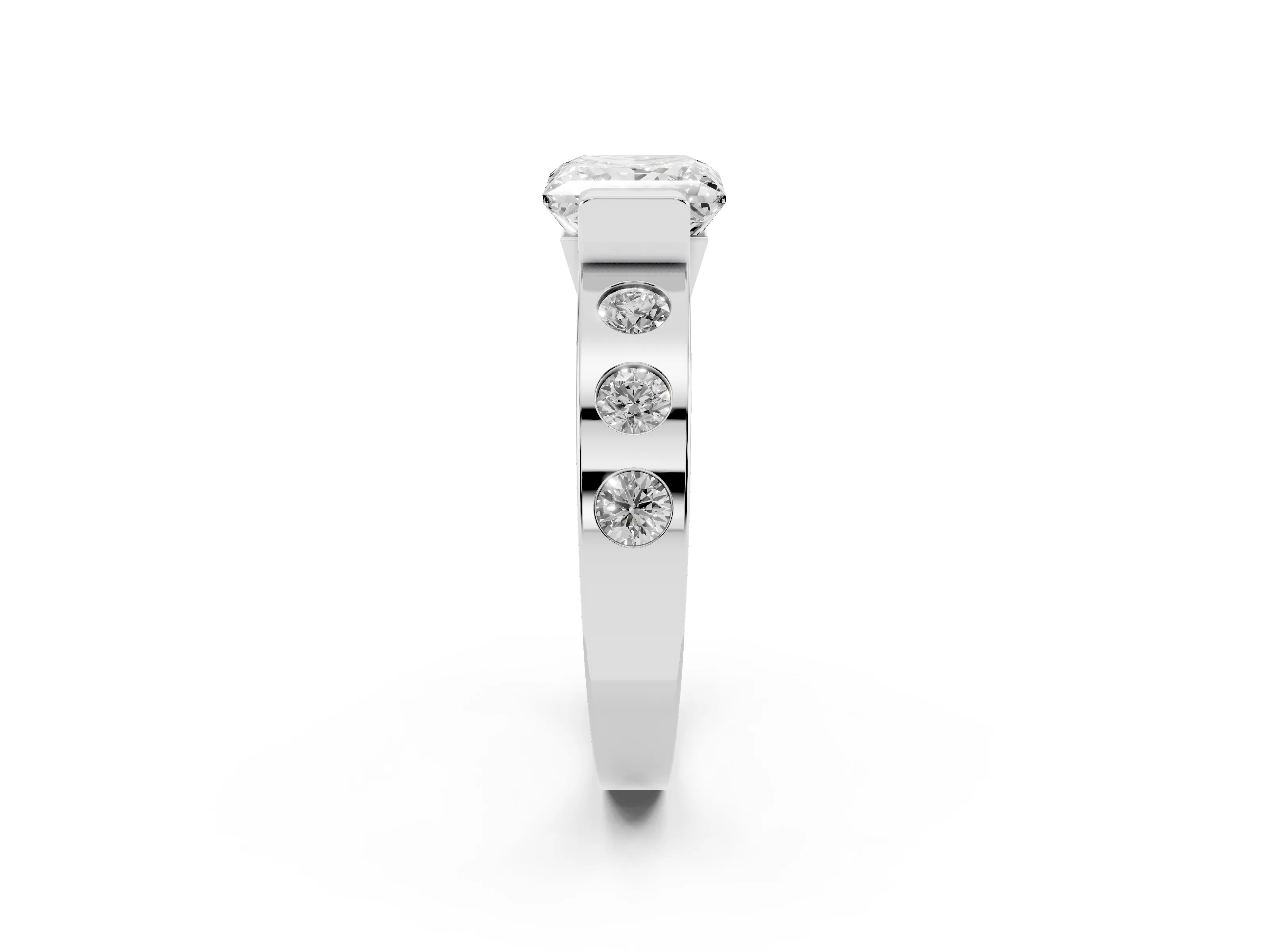 Princess Cut Diamond Channel-Set Band Ring Set in Silver with Bezel Prong Setting