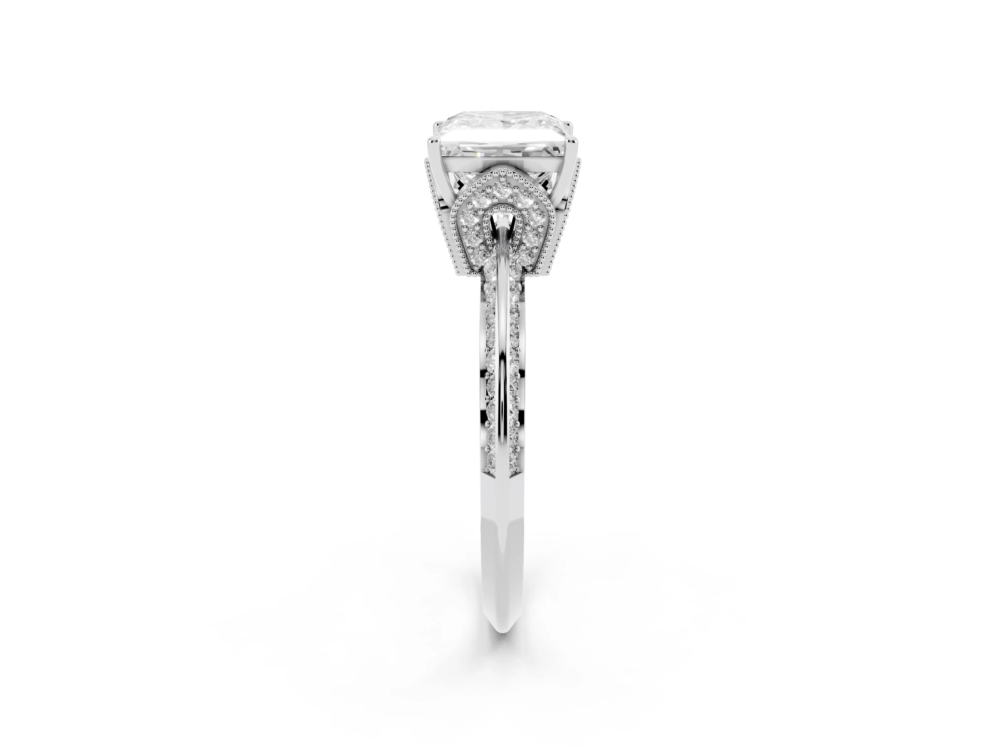 Princess Cut Diamond Solitaire Engagement Ring Set in Silver with Pavé Split Shank and Prong Setting