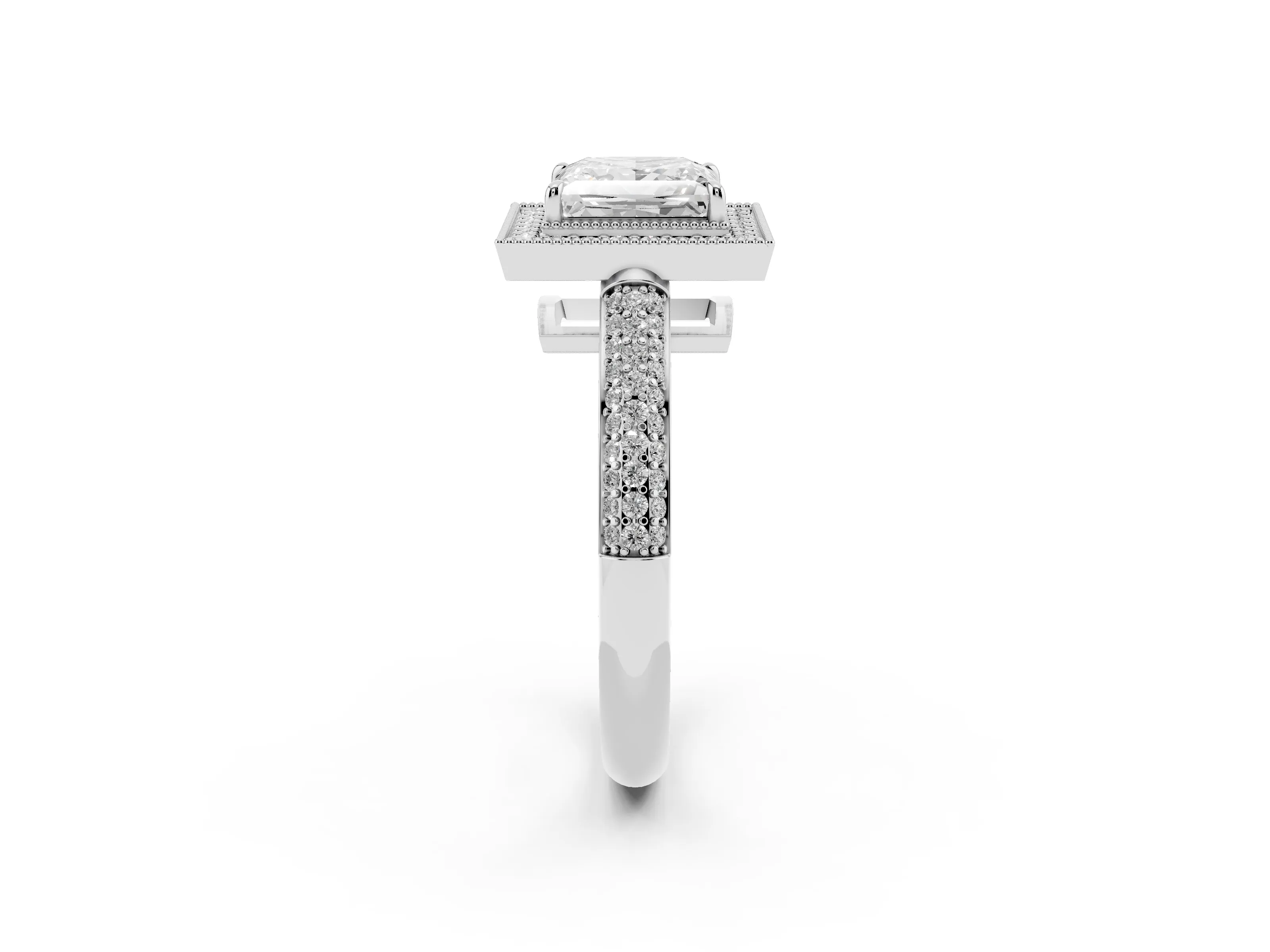 Princess Cut Diamond Halo Pavé Band Set in Platinum with Prong Setting