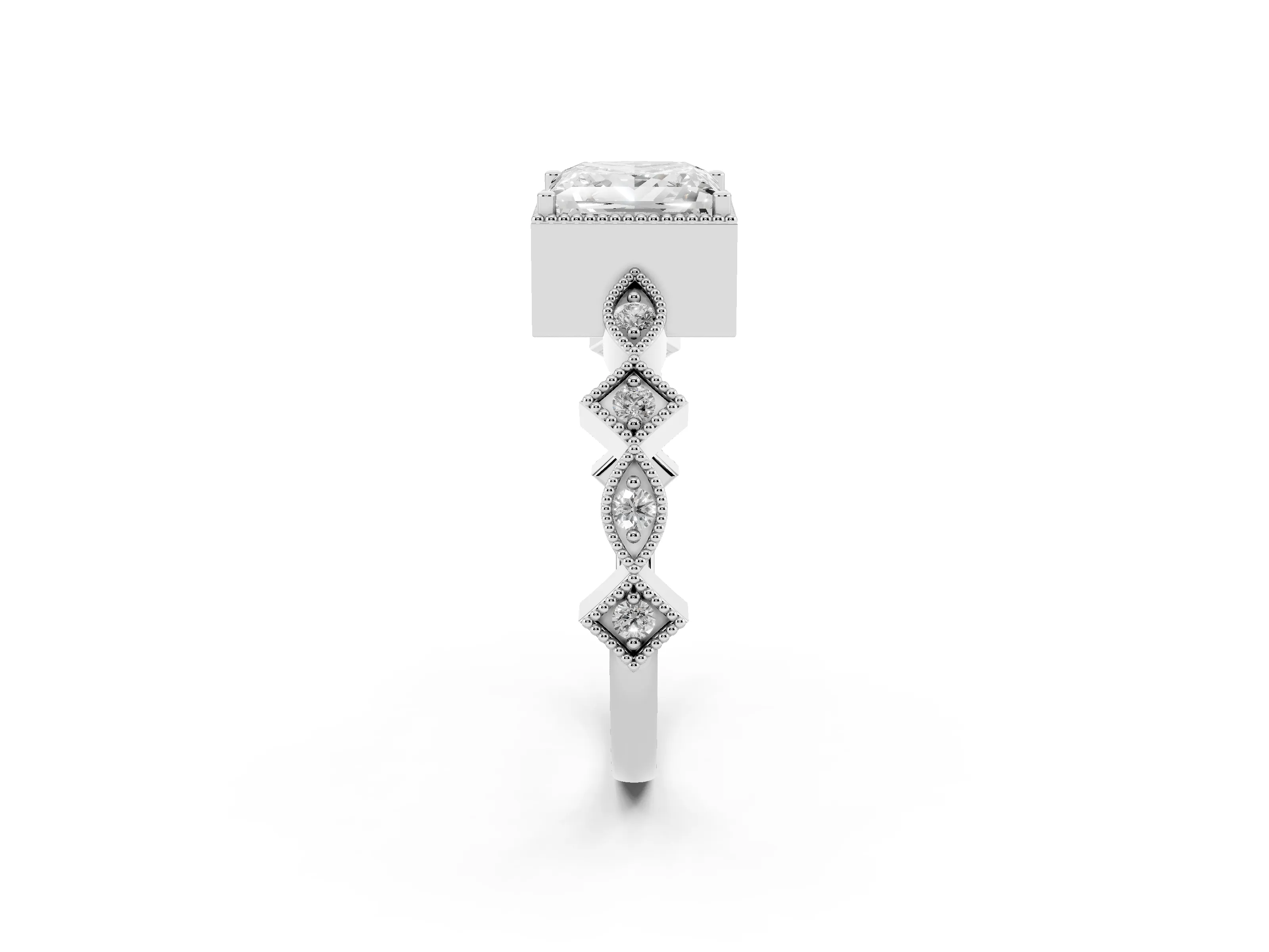 Princess Cut Diamond Milgrain Marquise Twist Band Ring Set in White gold with Prong Setting