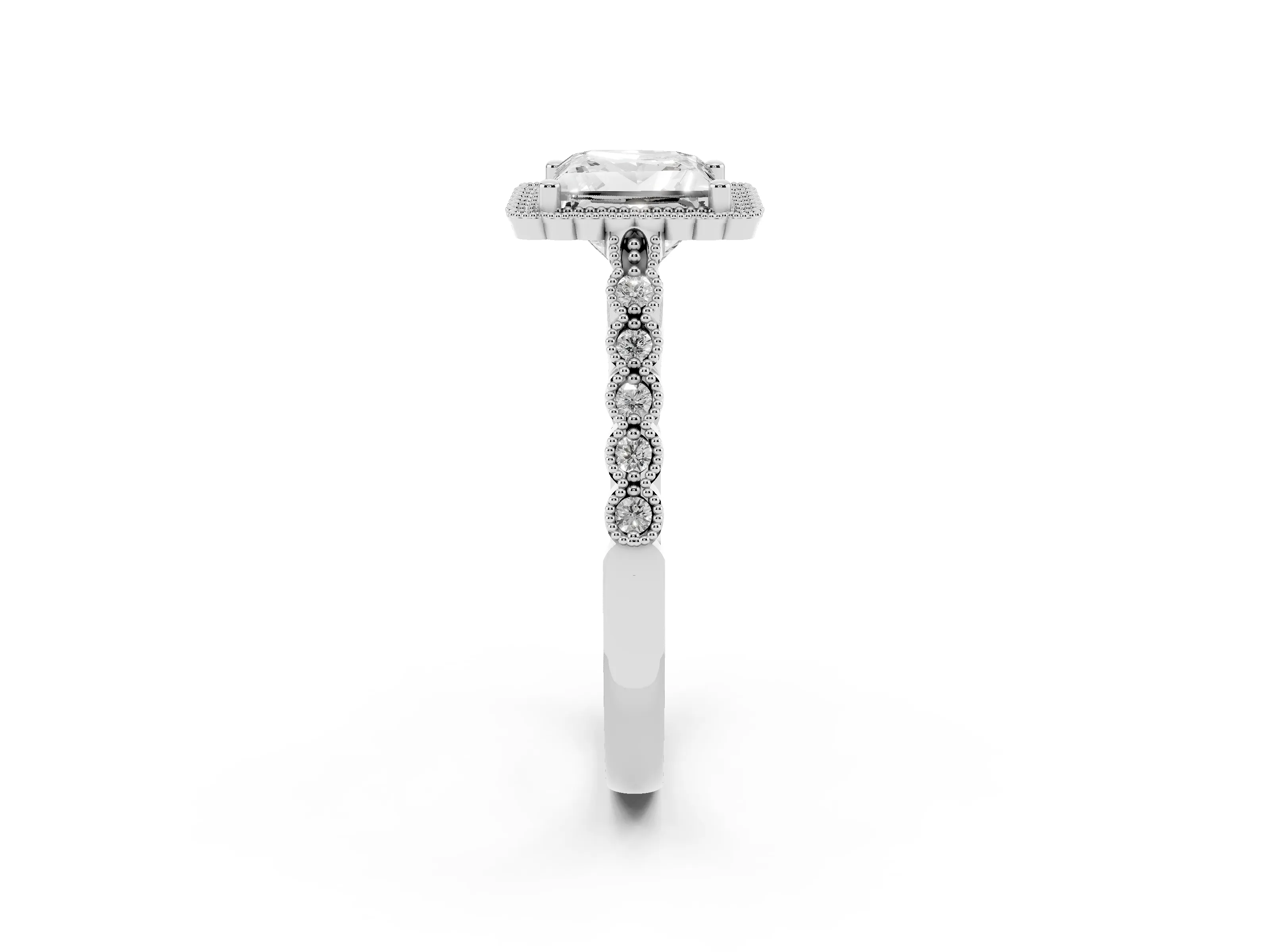 Princess Cut Diamond Halo Ring Set in Platinum with Pavé Milgrain Band