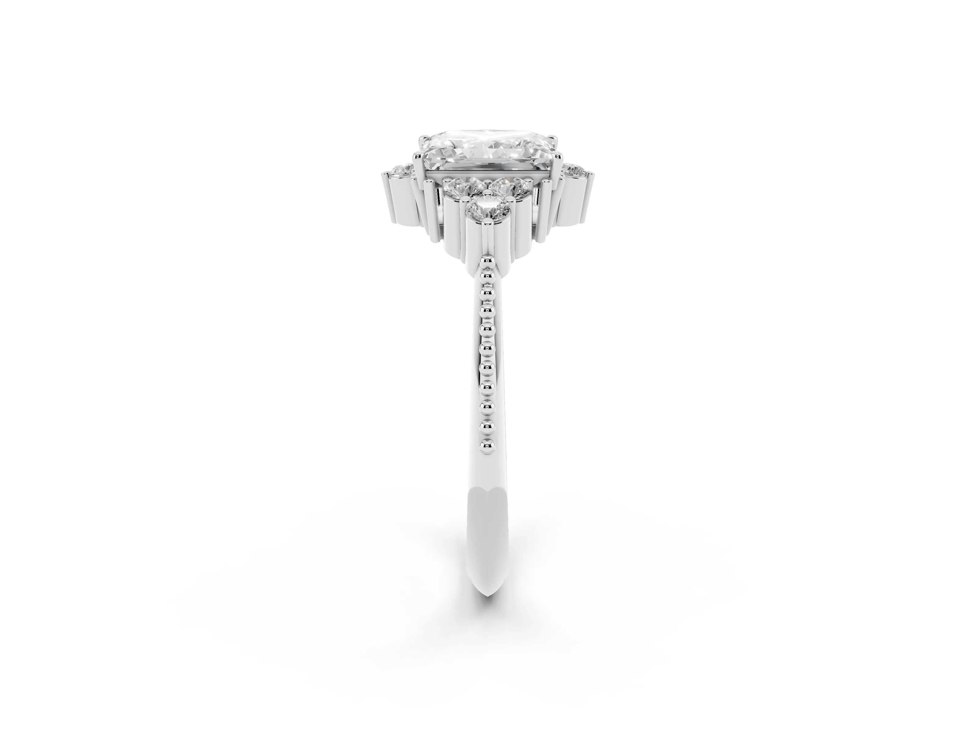 Princess Cut Diamond Cluster Ring Set in Platinum with Beaded Band