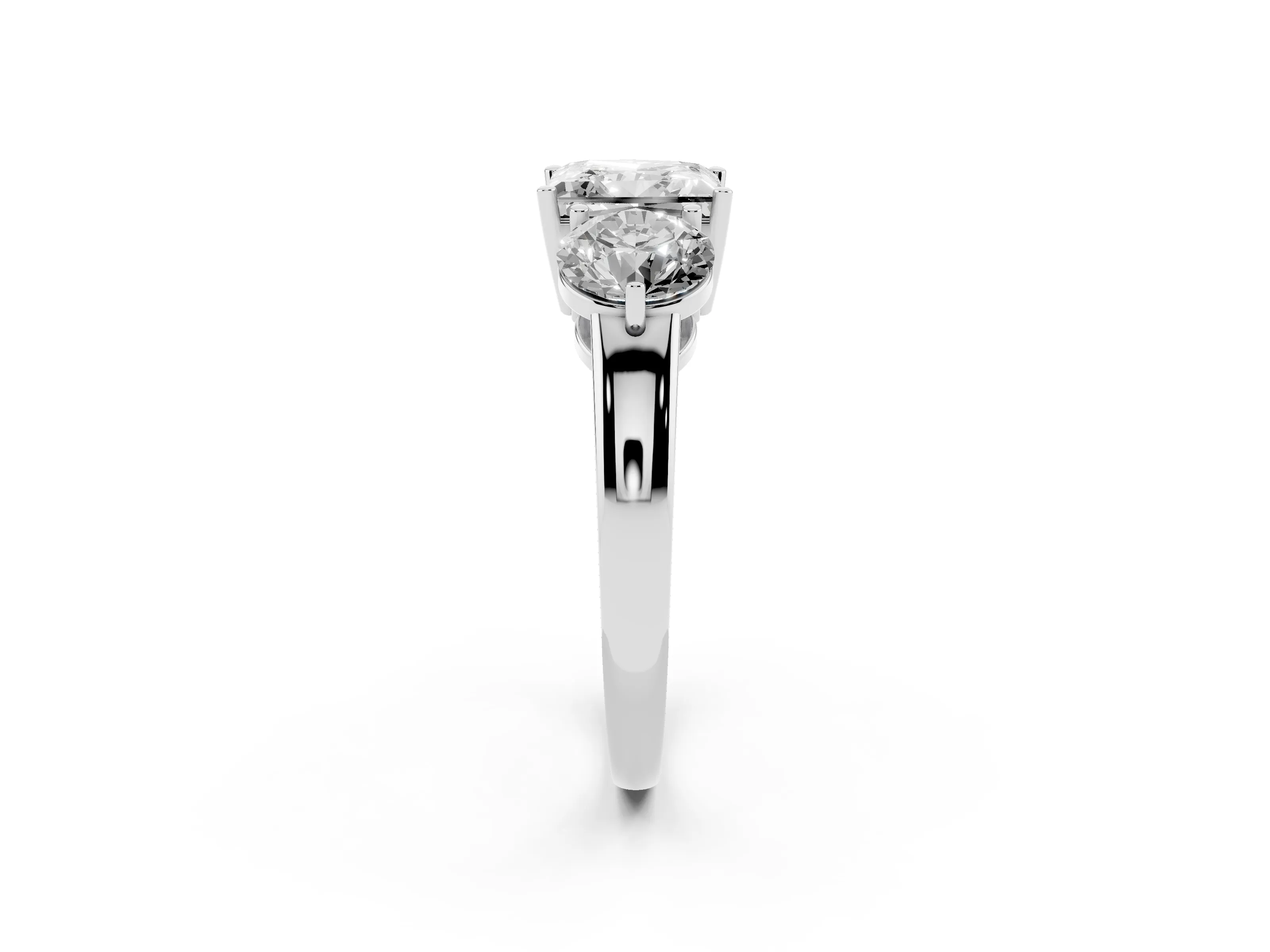 Princess Cut Diamond Three-Stone Ring Set in Silver with Prong Setting and Plain Band