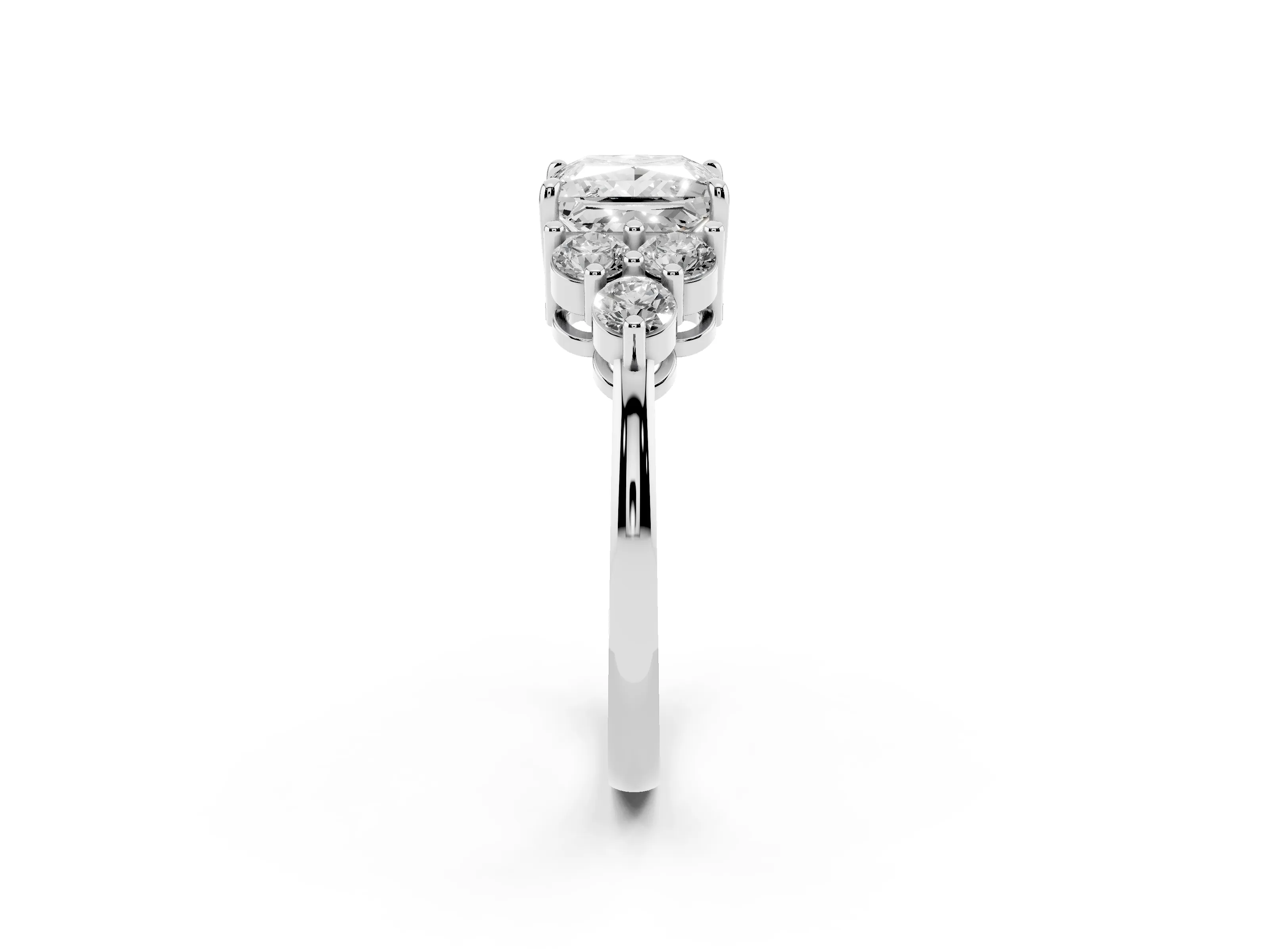 Princess Cut Diamond Solitaire Ring Set in White gold with Cluster Accents on Each Side