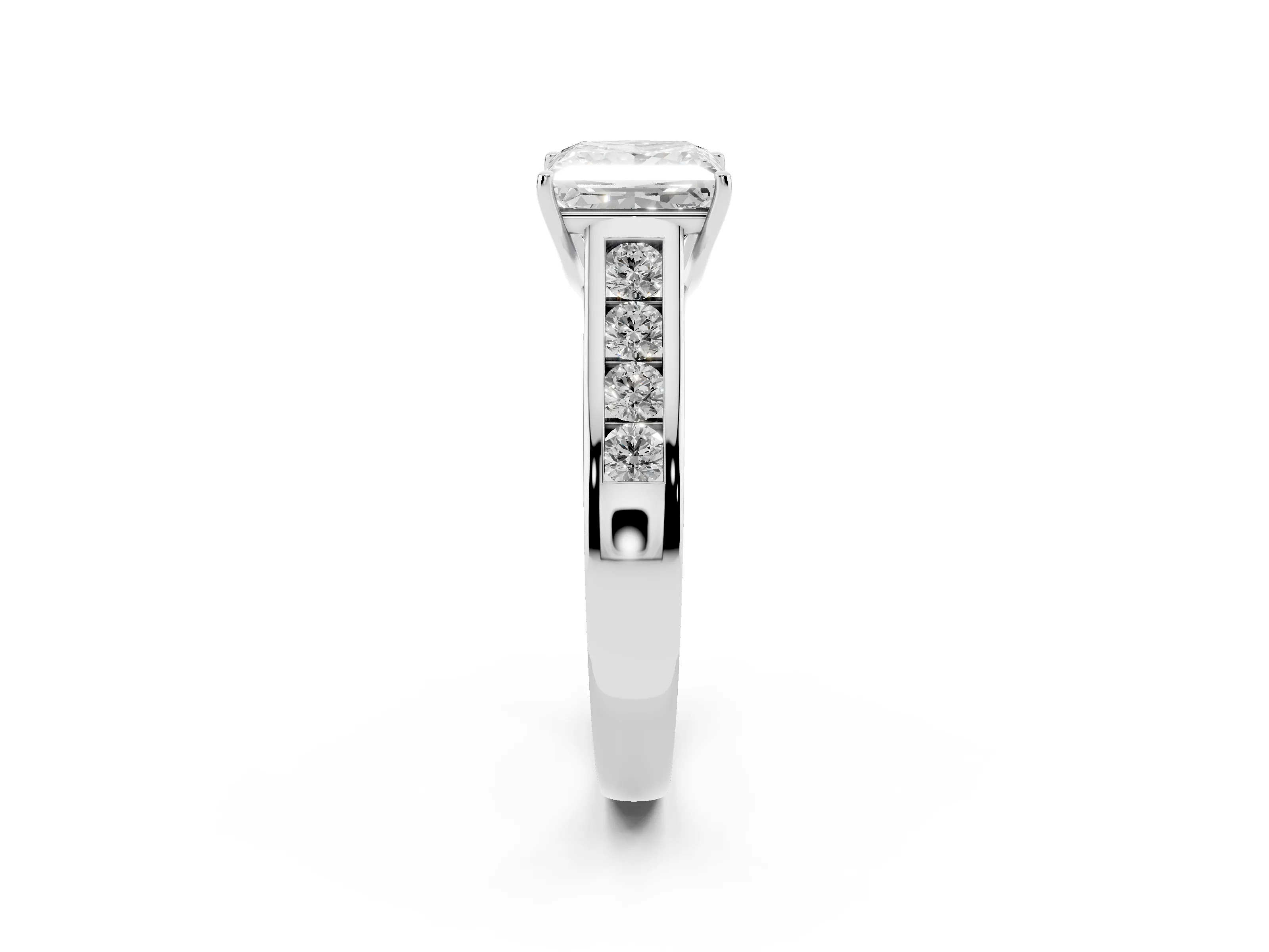 Princess Cut Diamond Solitaire Channel-Set Engagement Ring Set in Silver with Prong Setting