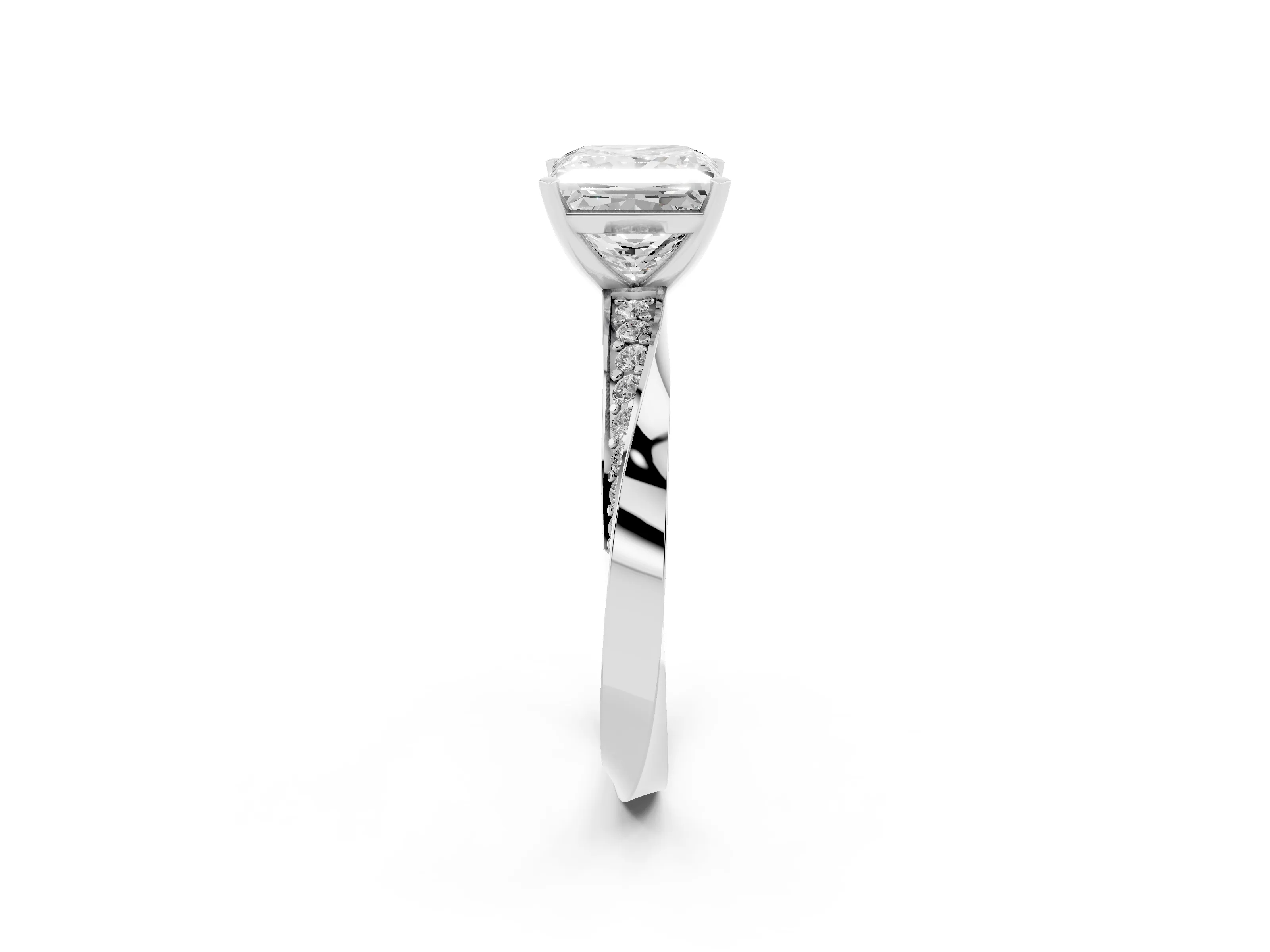 Princess Cut Diamond Engagement Ring Set in Silver with Side Stone Accents and Prong Setting