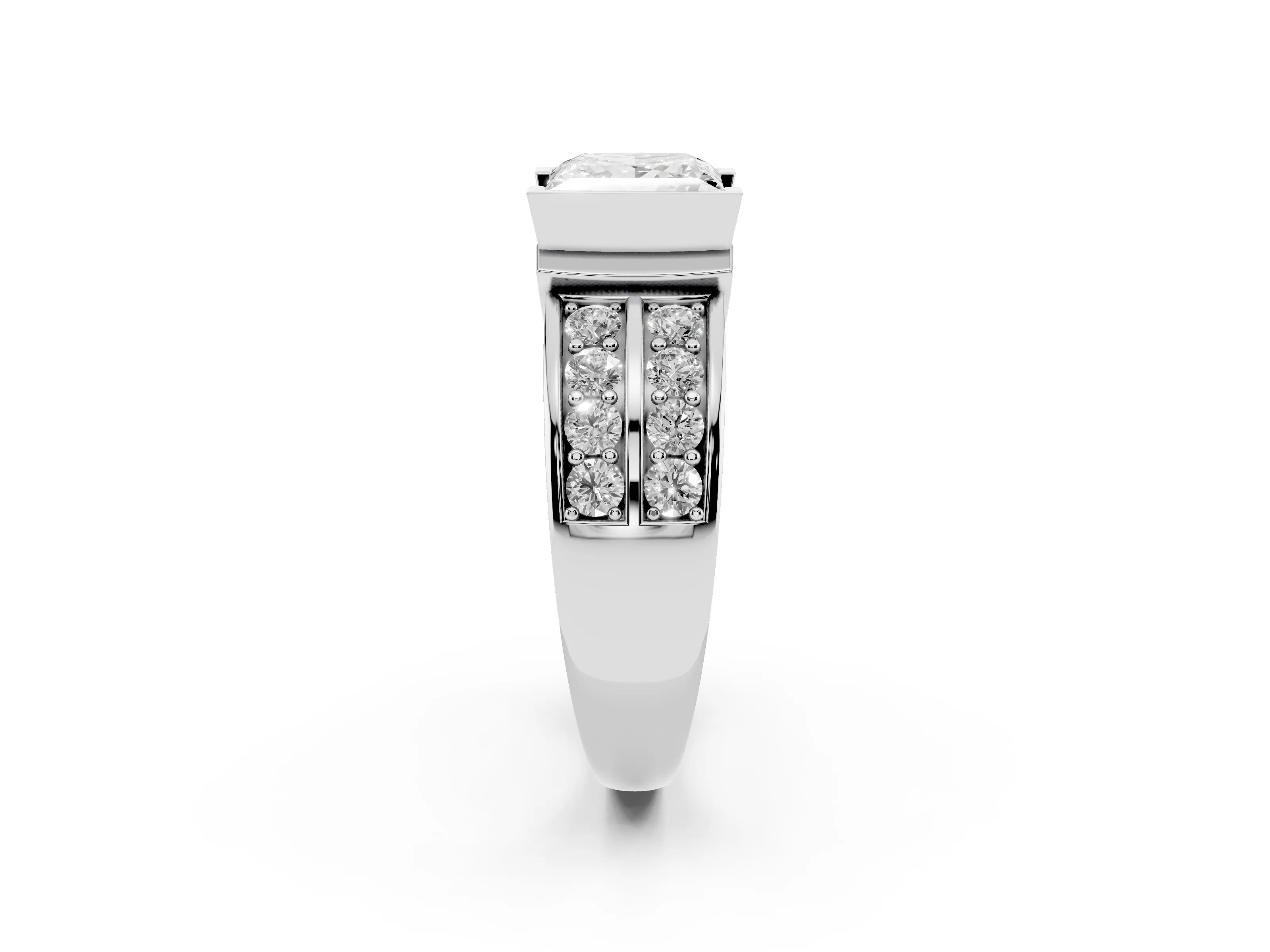Princess Cut Diamond Wide Channel Set Band Ring Set in White gold with Bezel Setting