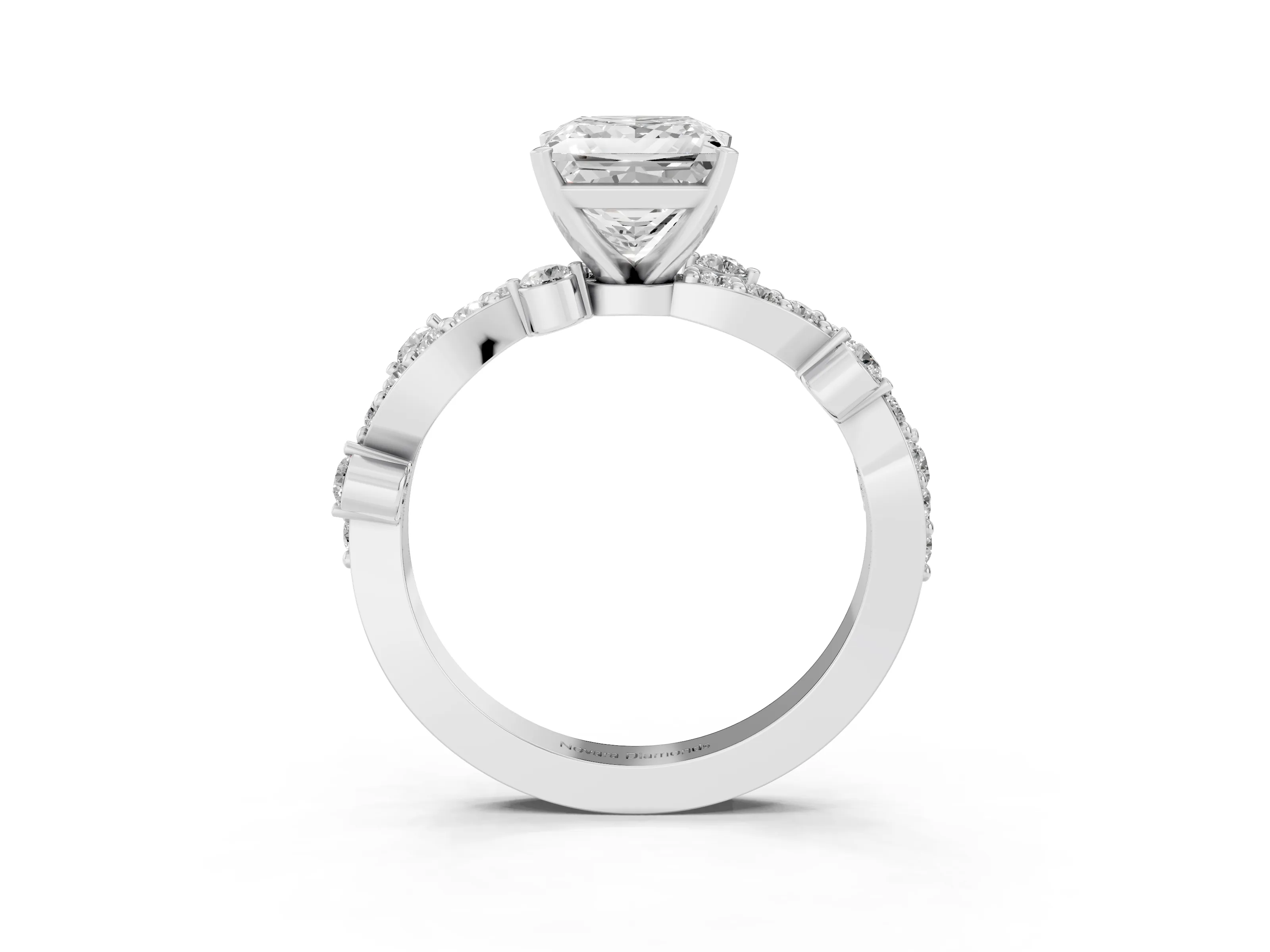 Princess Cut Diamond Solitaire Twisted Band Set in Silver with Pavé Setting