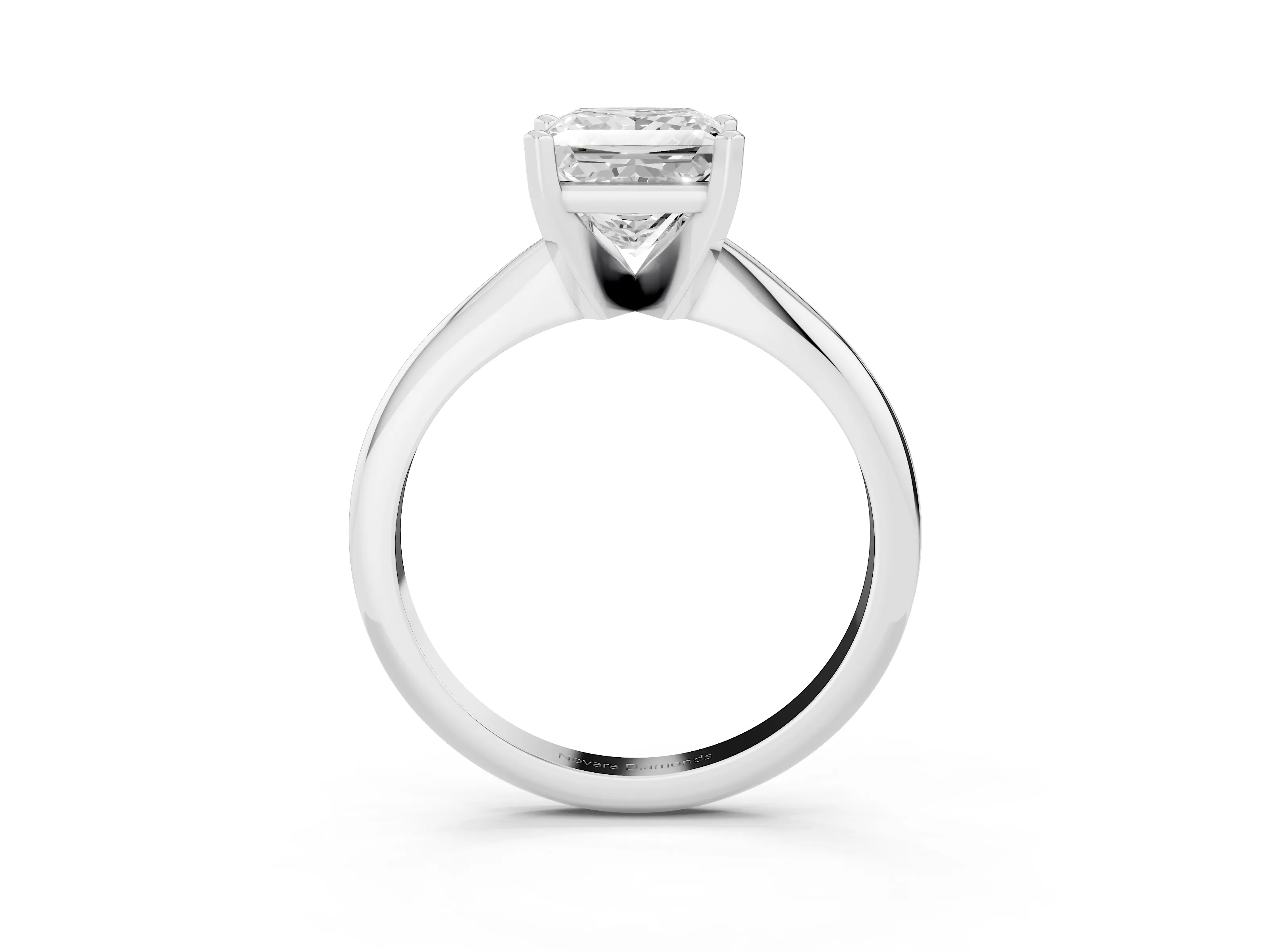 Princess Cut Diamond Solitaire Ring Set in White gold with Prong Setting on a Plain Round Band