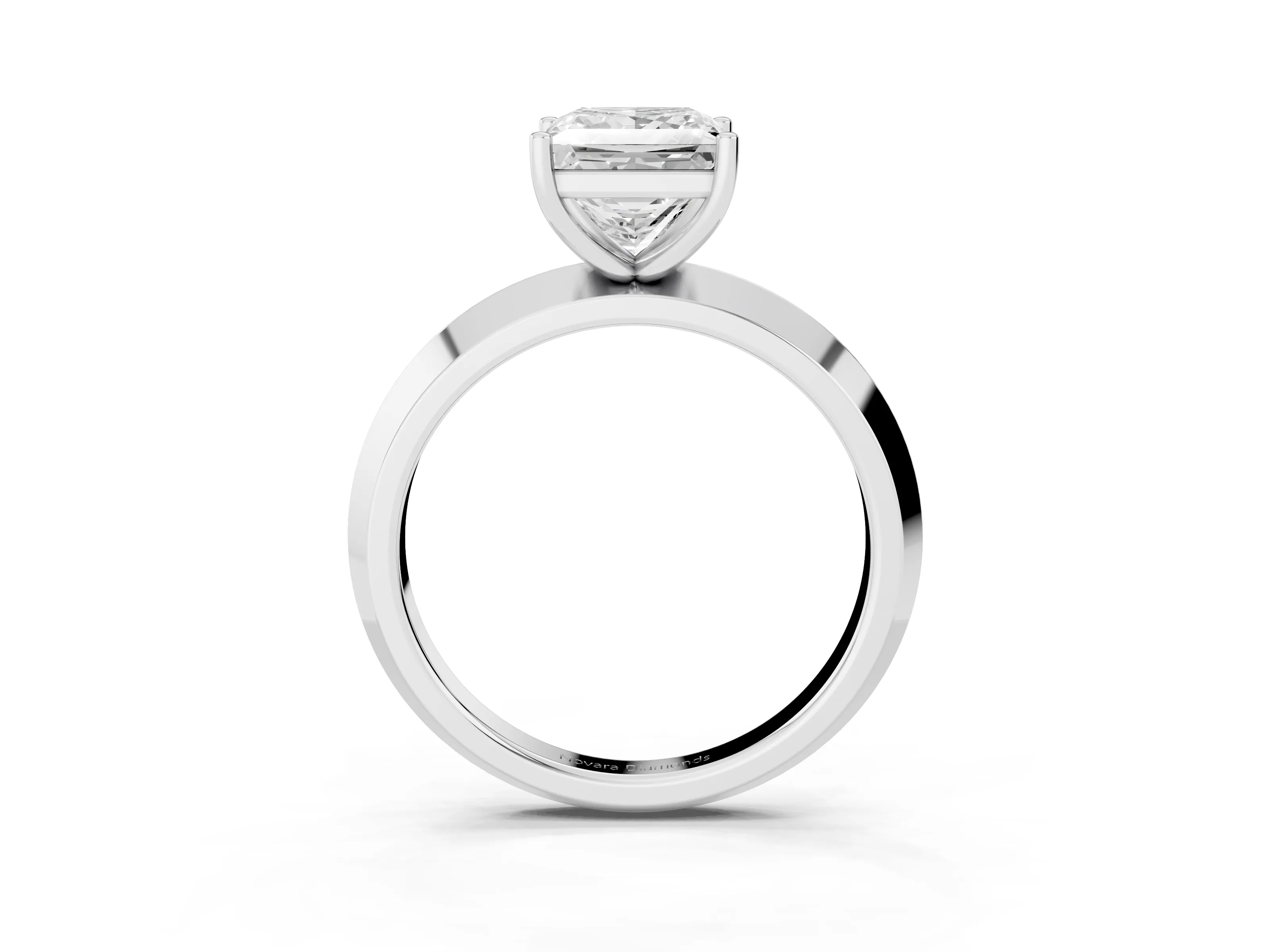 Princess Cut Diamond Solitaire Engagement Ring Set in Platinum with Flat Band and Prong Setting