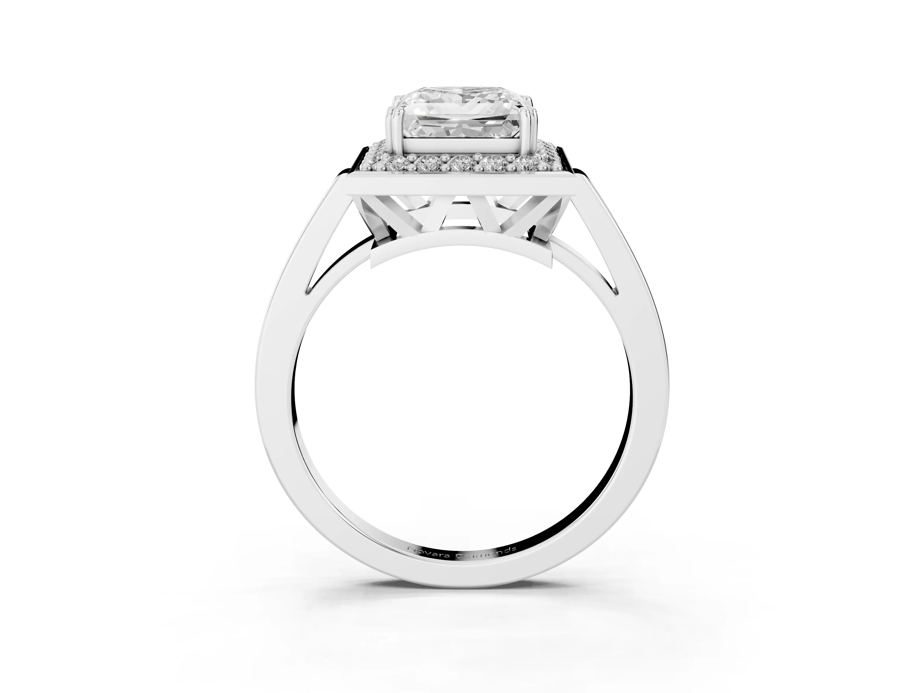 Princess Cut Diamond Halo Ring Set in White gold with Accent-Lined Split Shank and Prong Setting