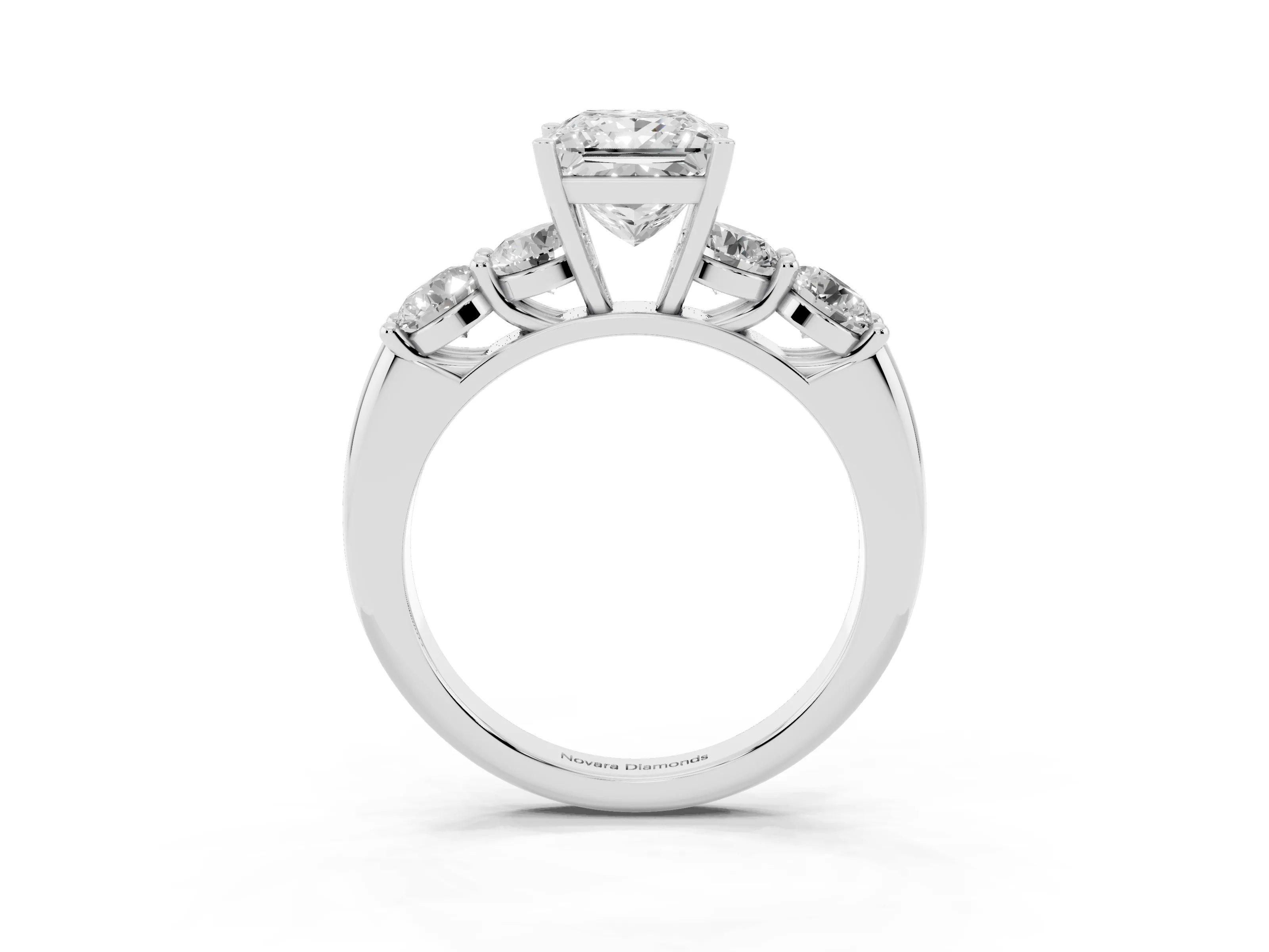 Princess Cut Diamond Five-Stone Prong Set Ring Set in White gold with Classic Band
