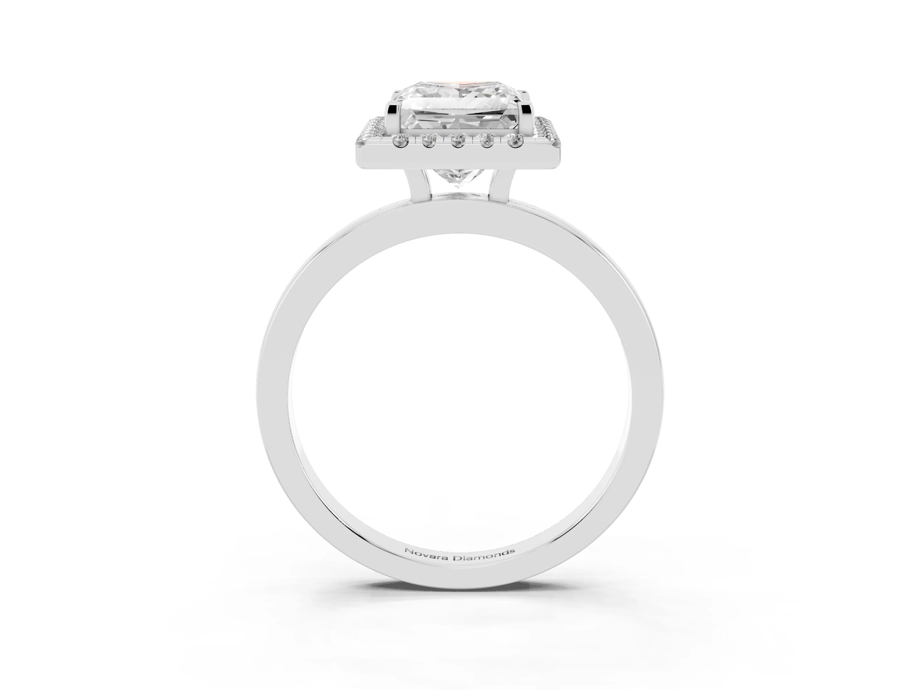 Princess Cut Diamond Halo Solitaire Ring Set in Platinum with Pavé Band and Prong Setting