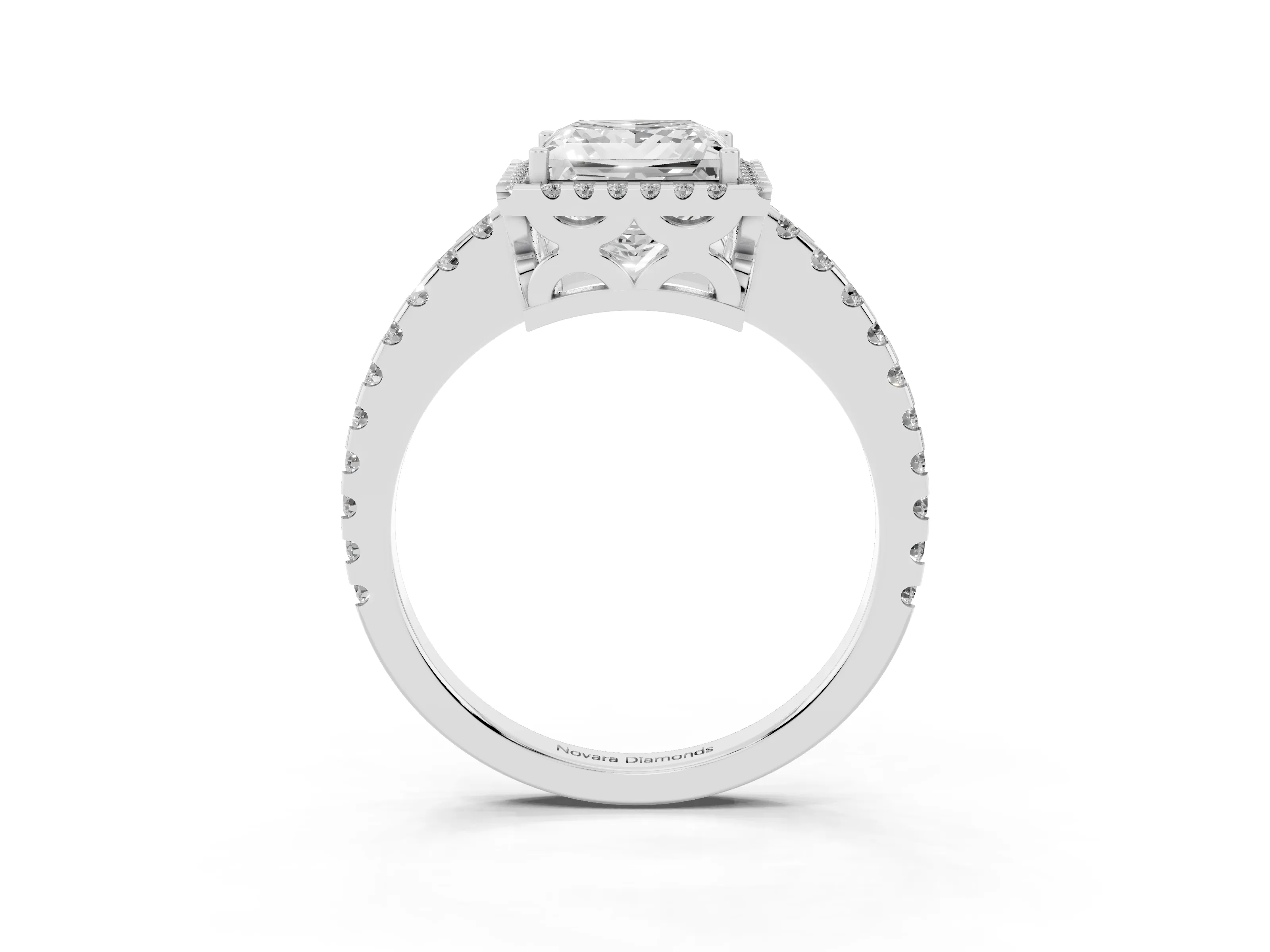 Princess Cut Diamond Halo Ring Set in Silver with Pavé Shoulders and Halo-Framed Center