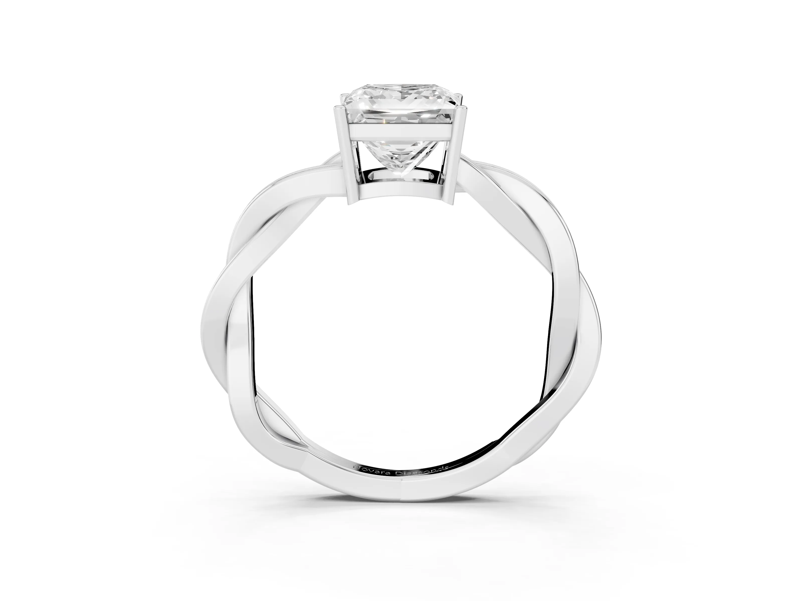 Princess Cut Diamond Solitaire Twisted Pavé Ring Set in White gold with Prong Setting