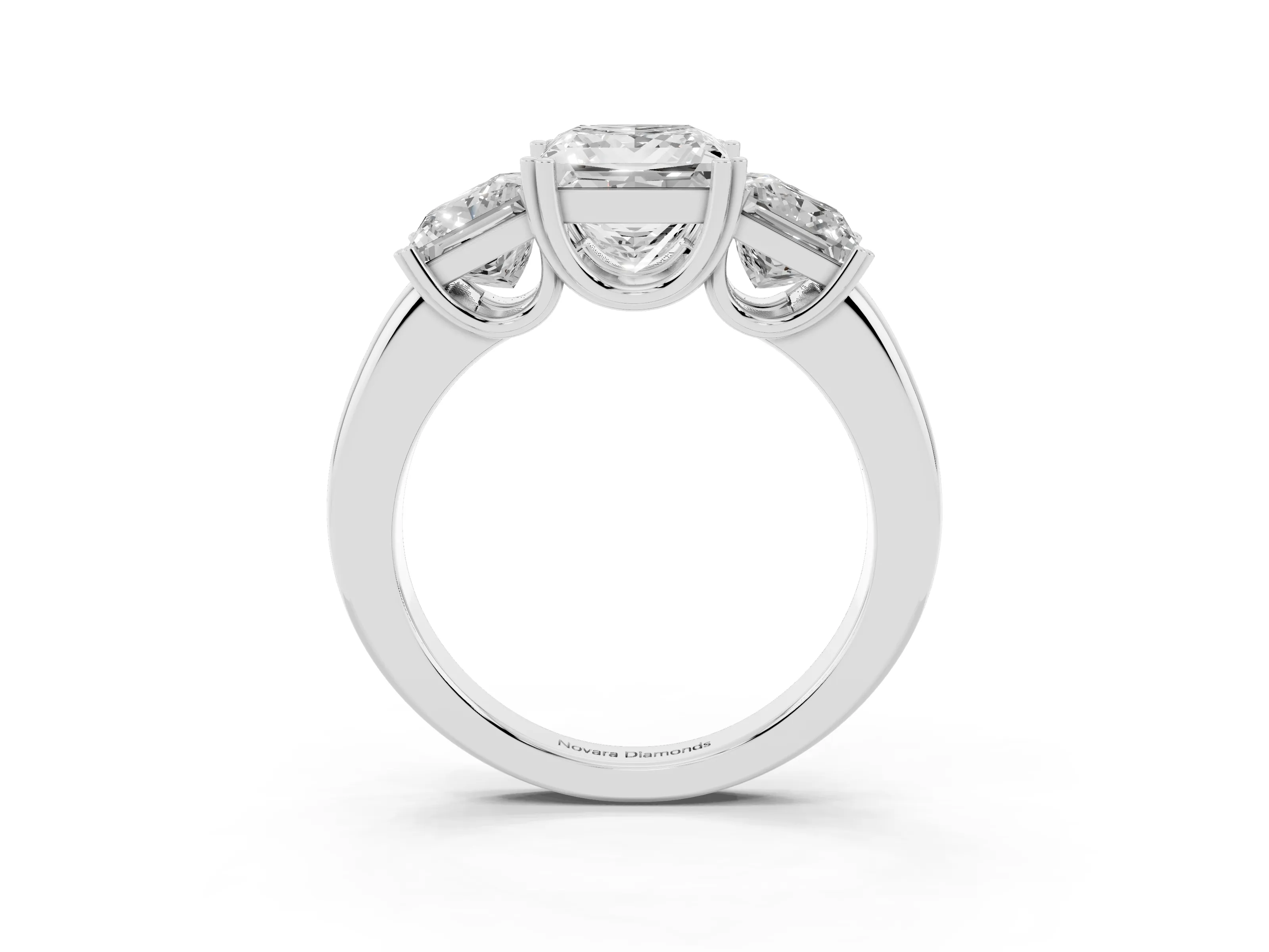 Princess Cut Diamond Three-Stone Ring Set in White gold with Polished Channel-Set Band