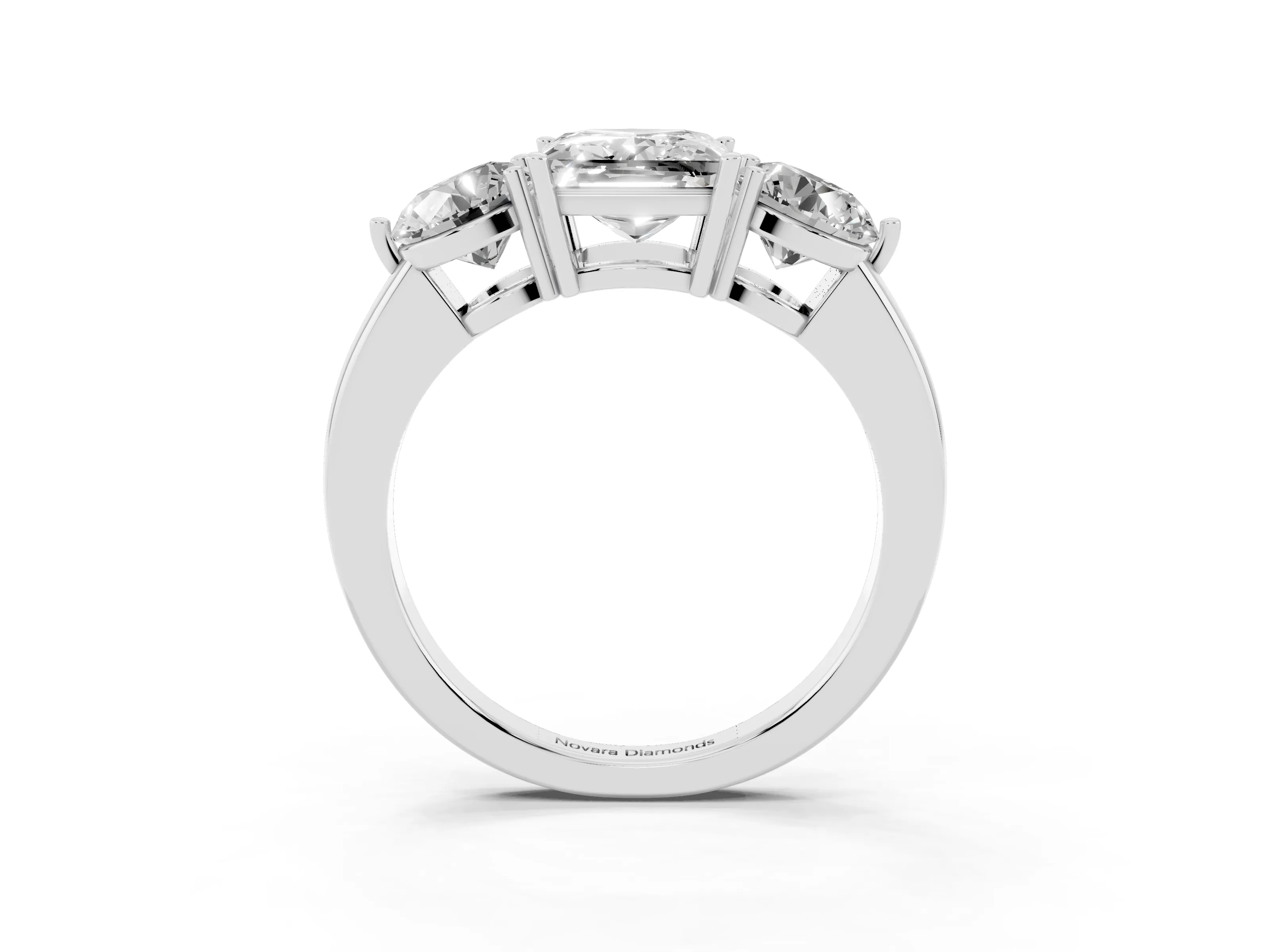 Princess Cut Diamond Three-Stone Ring Set in Silver with Prong Setting and Plain Band