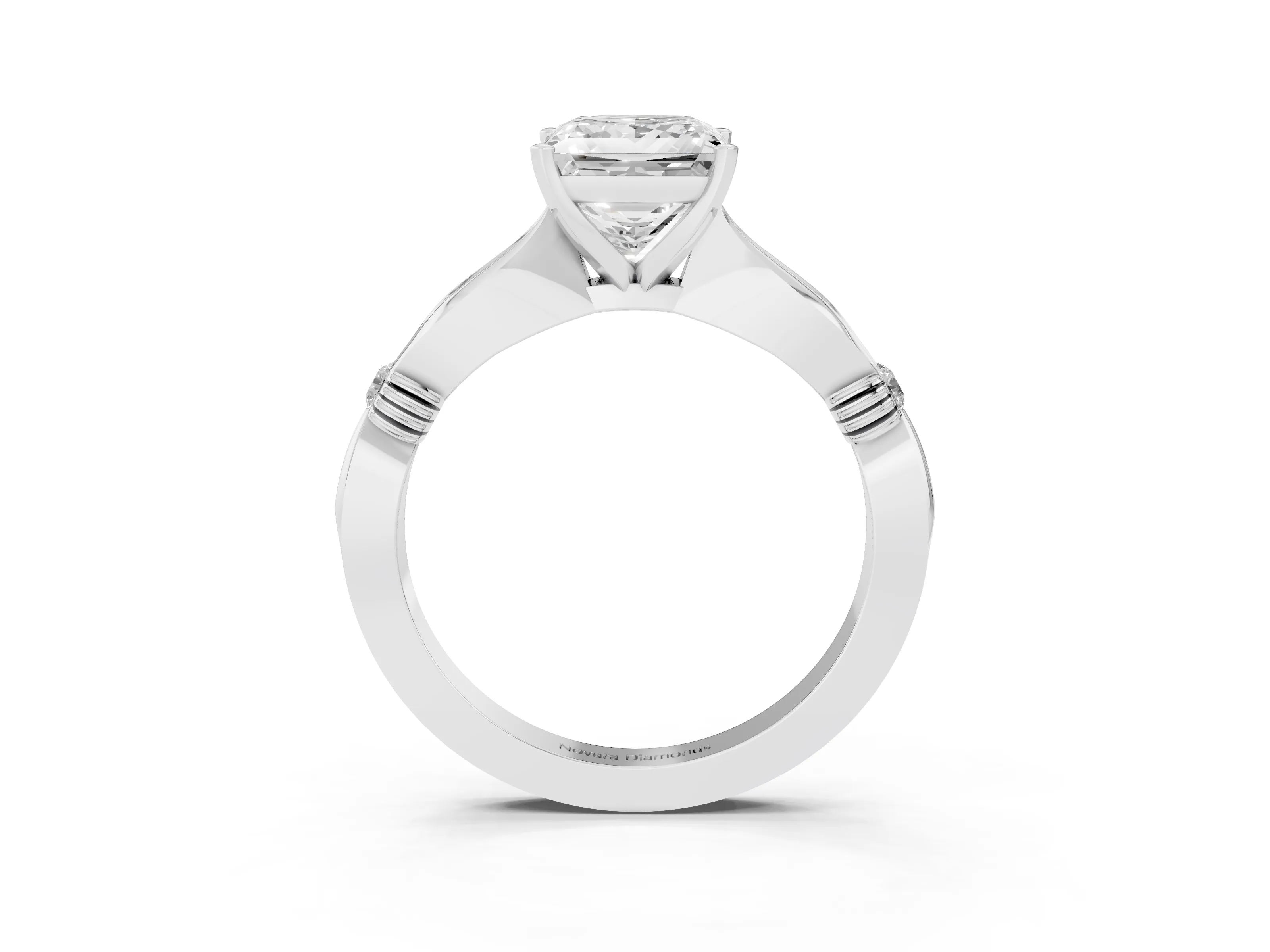 Princess Cut Diamond Solitaire Twisted Band Ring Set in Silver with Accent Stones and Prong Setting