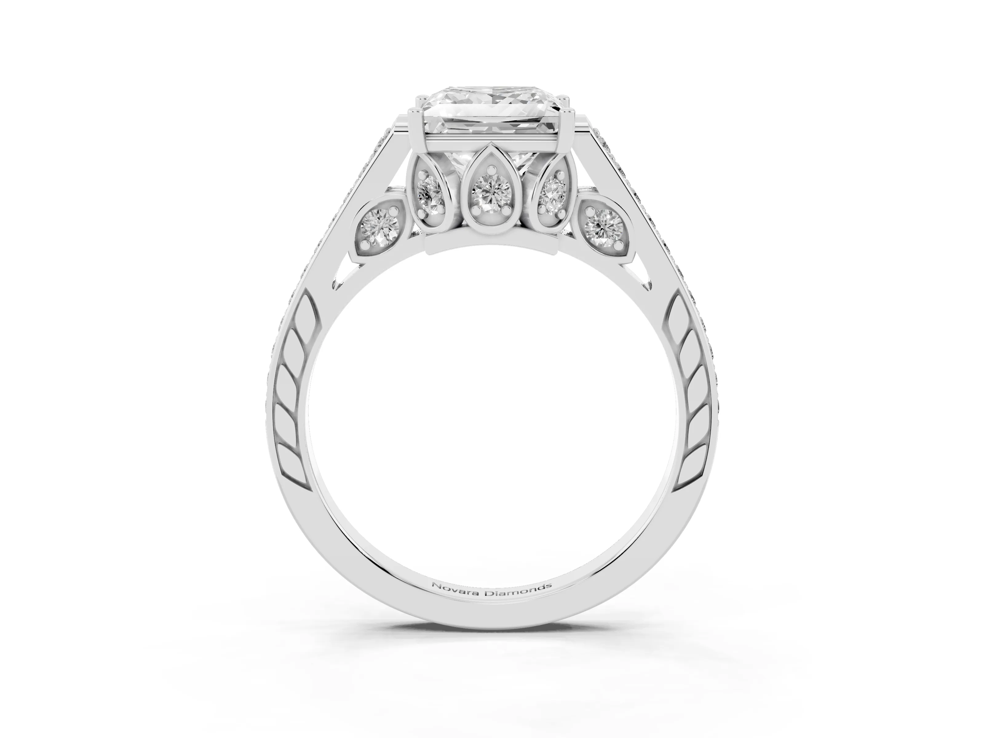 Princess Cut Diamond Cathedral Pavé Engagement Ring Set in Silver with Prong Setting