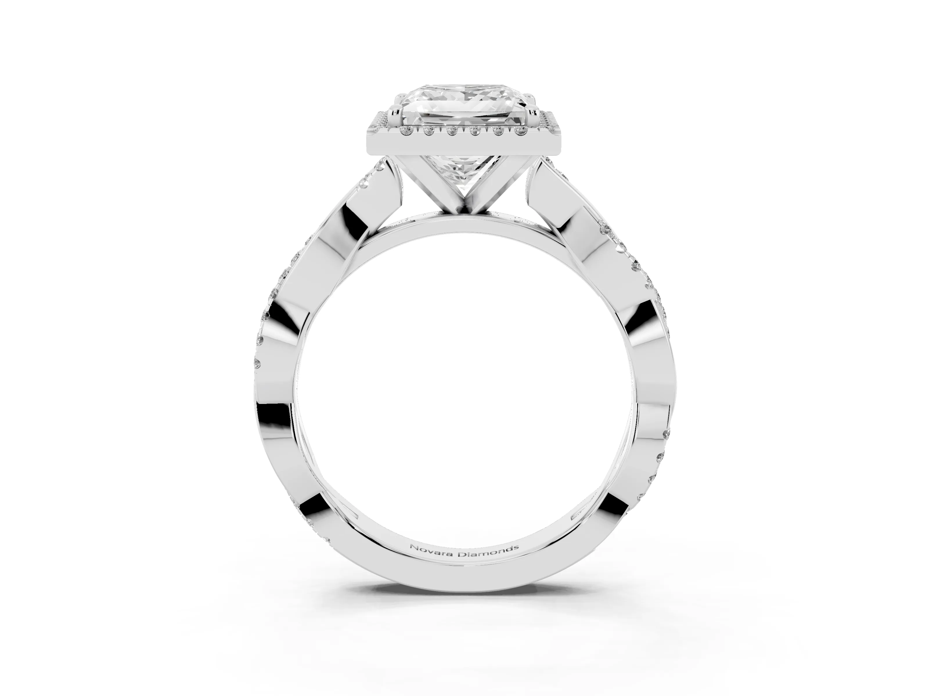 Princess Cut Diamond Halo Twisted Band Ring Set in Platinum with Prong Setting