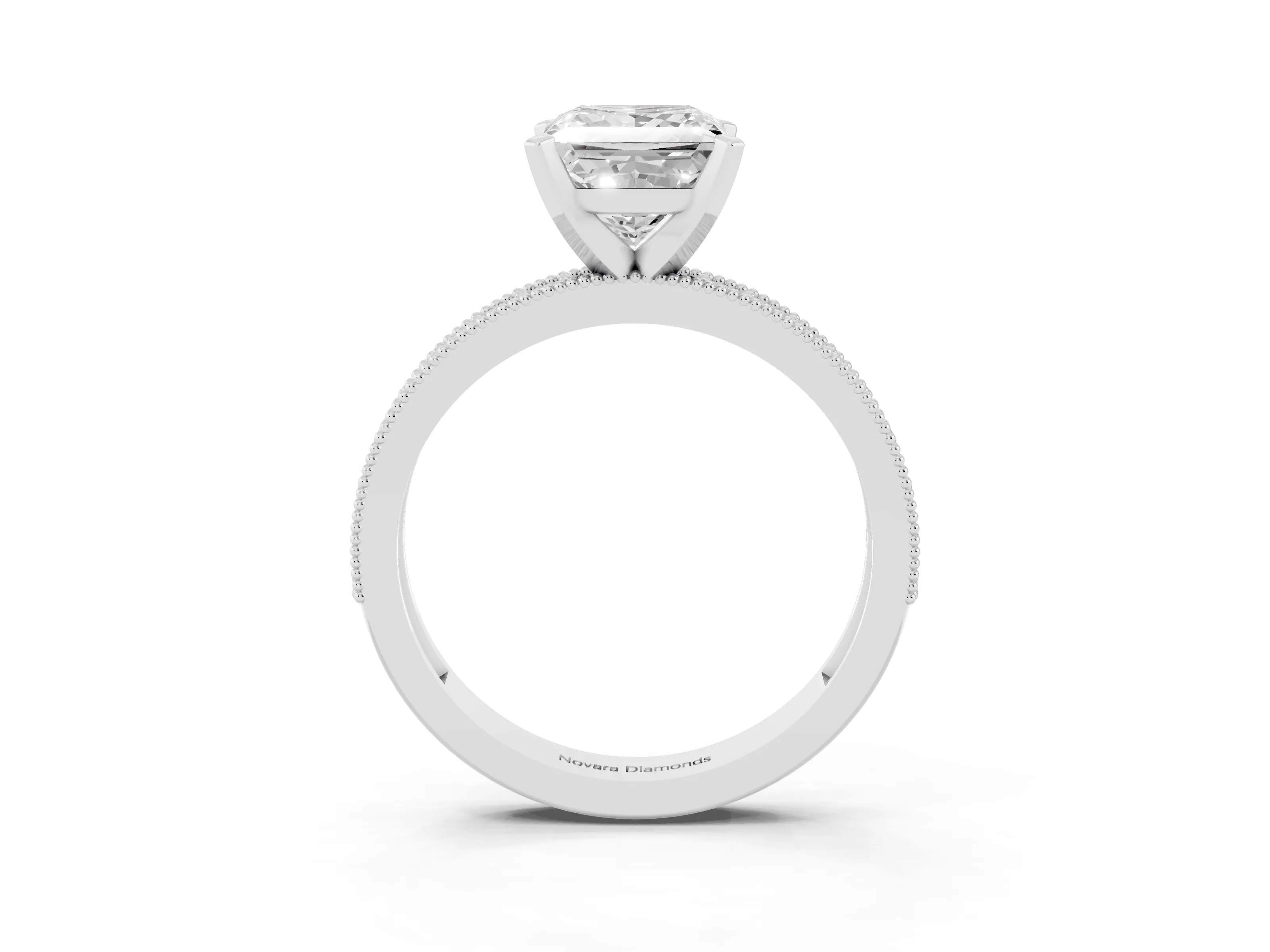Princess Cut Diamond Milgrain Pavé Engagement Ring Set in Silver with Prong Setting