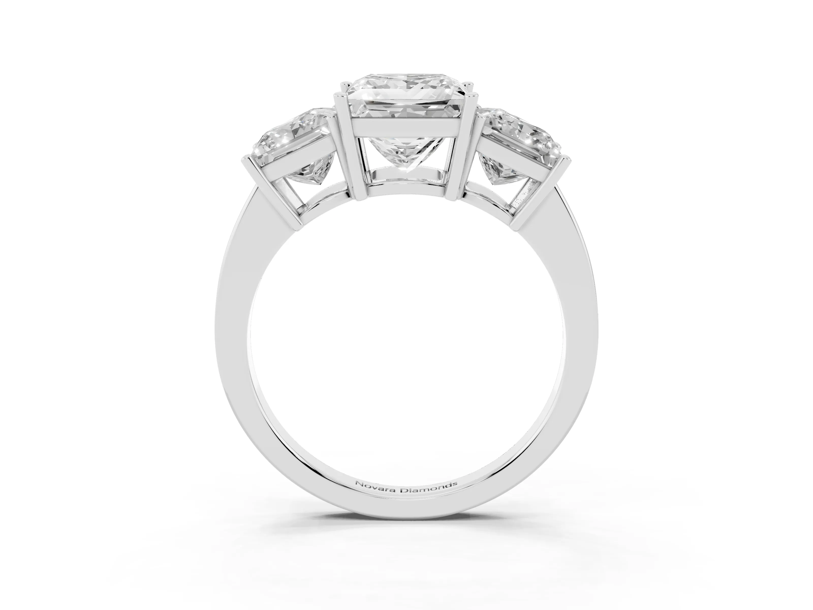 Princess Cut Diamond Three-Stone Engagement Ring Set in Platinum with Flat Band