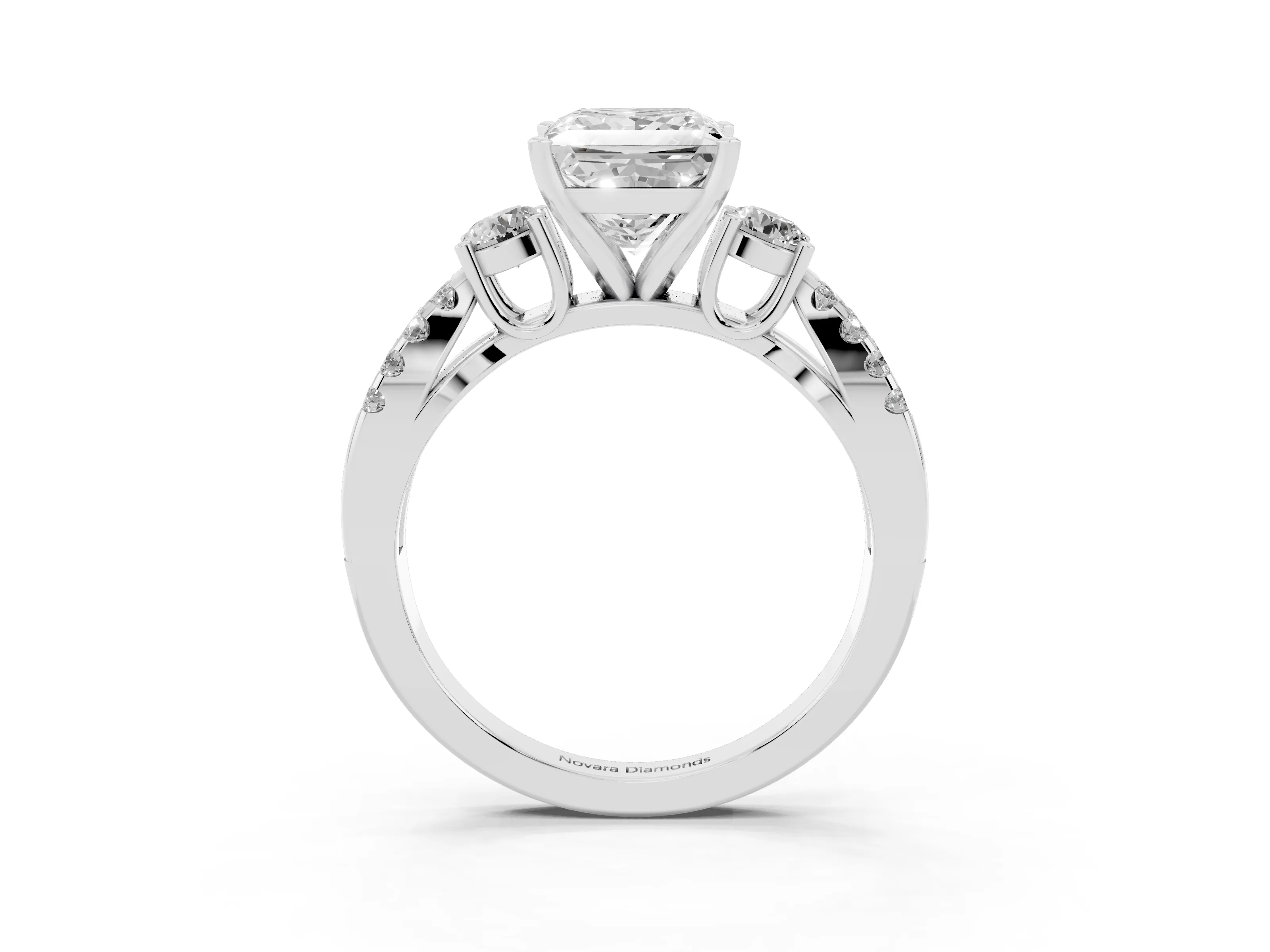 Princess Cut Diamond Three-Stone Ring Set in Silver with Pavé Split Shank and Prong Setting
