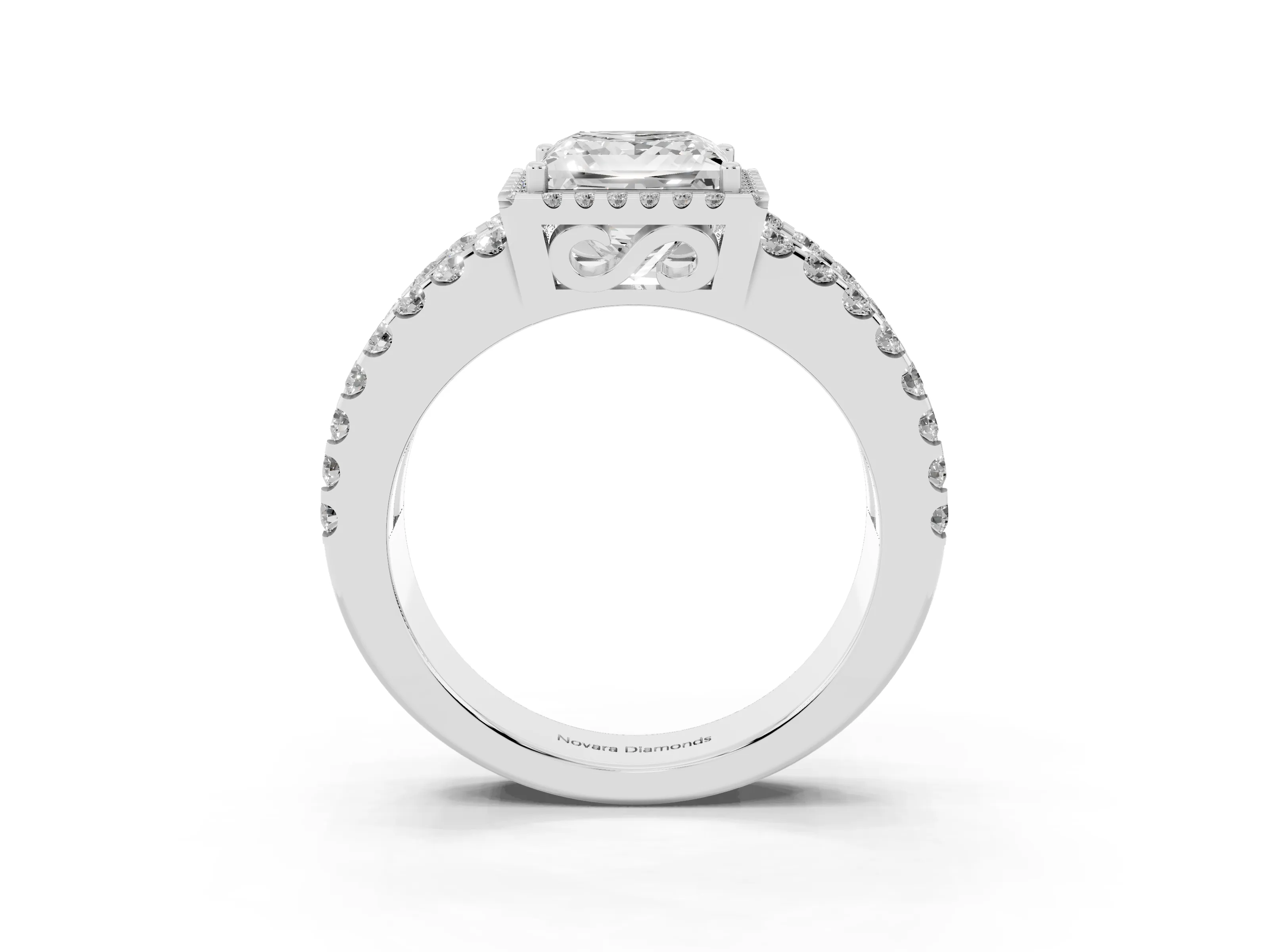 Princess Cut Diamond Halo Ring Set in Platinum with Pavé Split Shank and Prong Setting