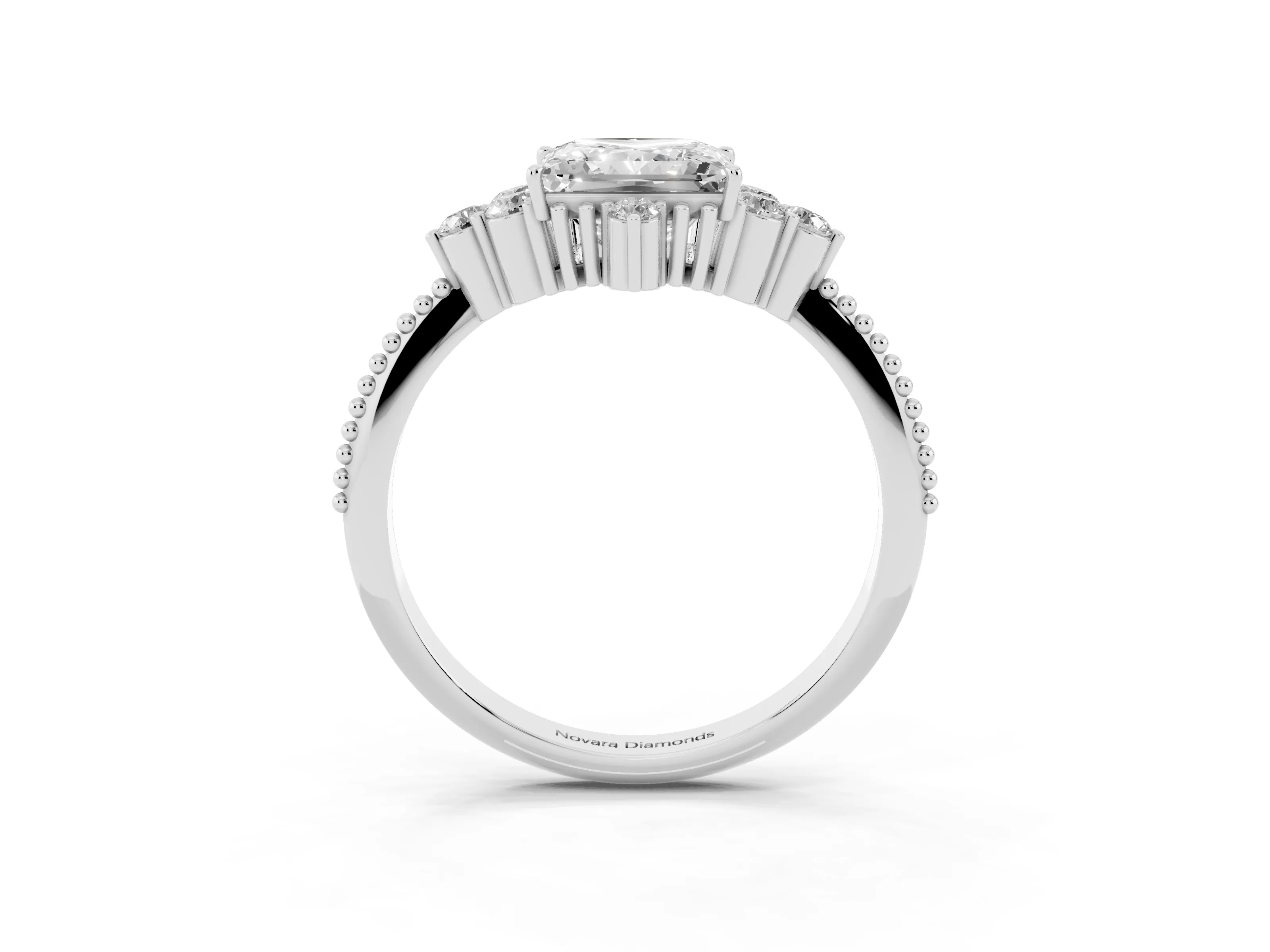 Princess Cut Diamond Cluster Ring Set in Platinum with Beaded Band