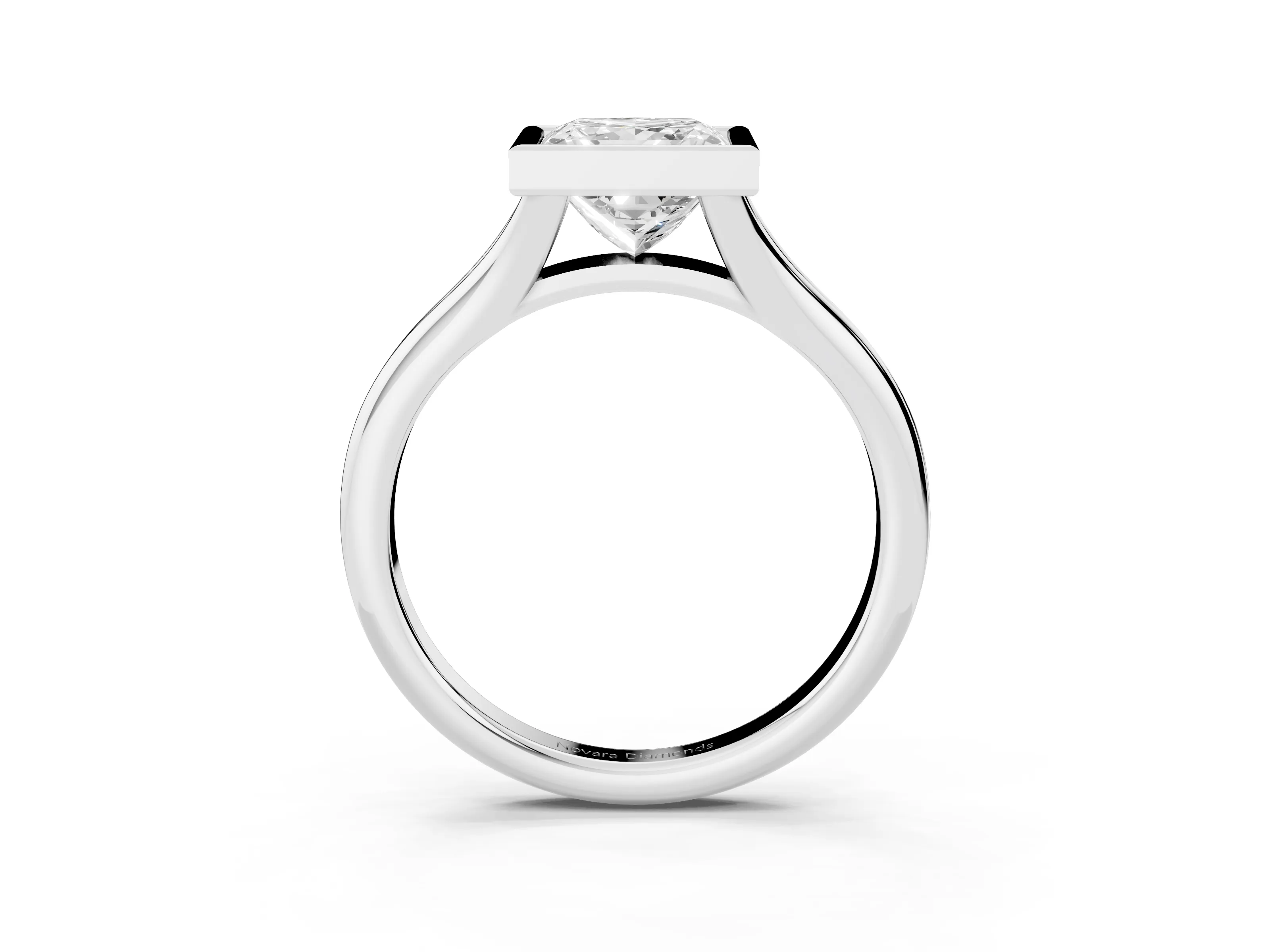 Bezel Set Princess Cut Diamond Solitaire Ring Set in Platinum with Smooth Band