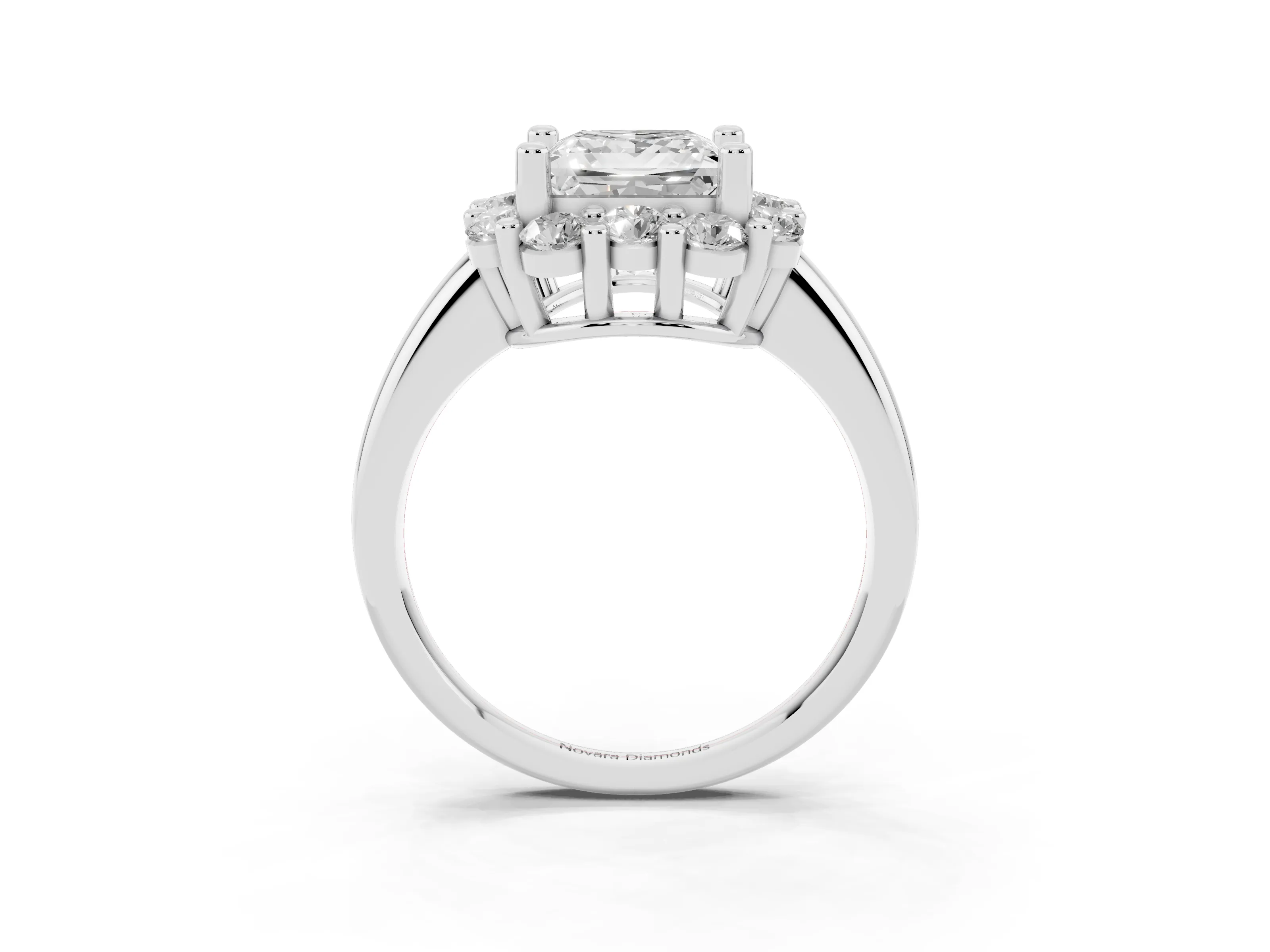 Princess Cut Diamond Halo Cluster Engagement Ring Set in Silver with Polished Band and Prong Setting