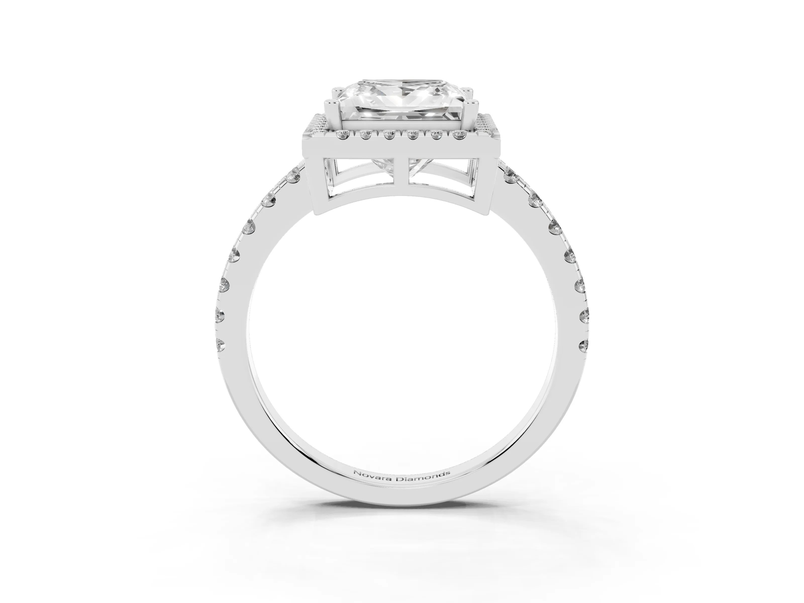 Princess Cut Diamond Halo Ring Set in Silver with Delicate Pavé Band and Prong Setting