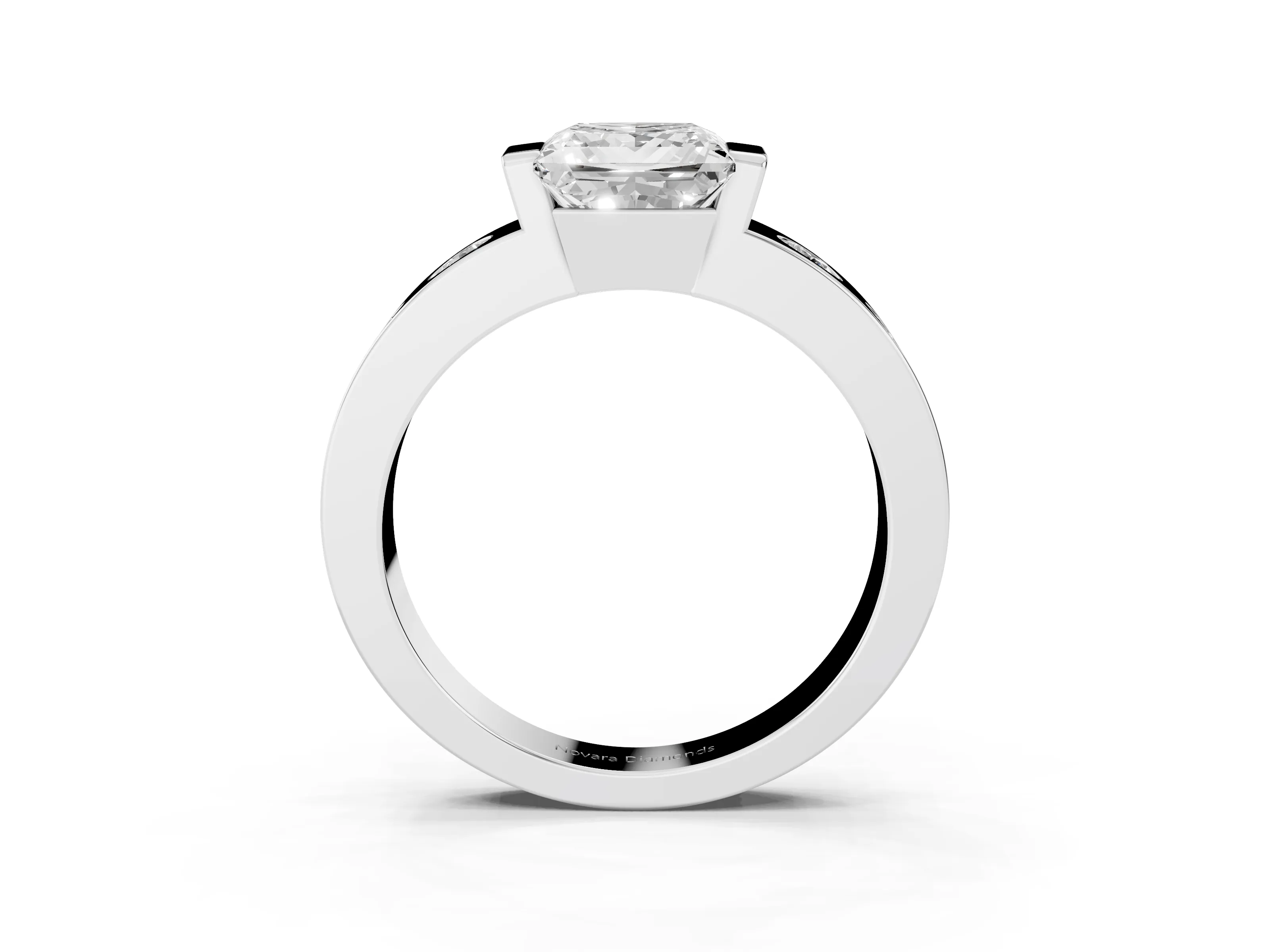 Princess Cut Diamond Channel-Set Band Ring Set in Silver with Bezel Prong Setting