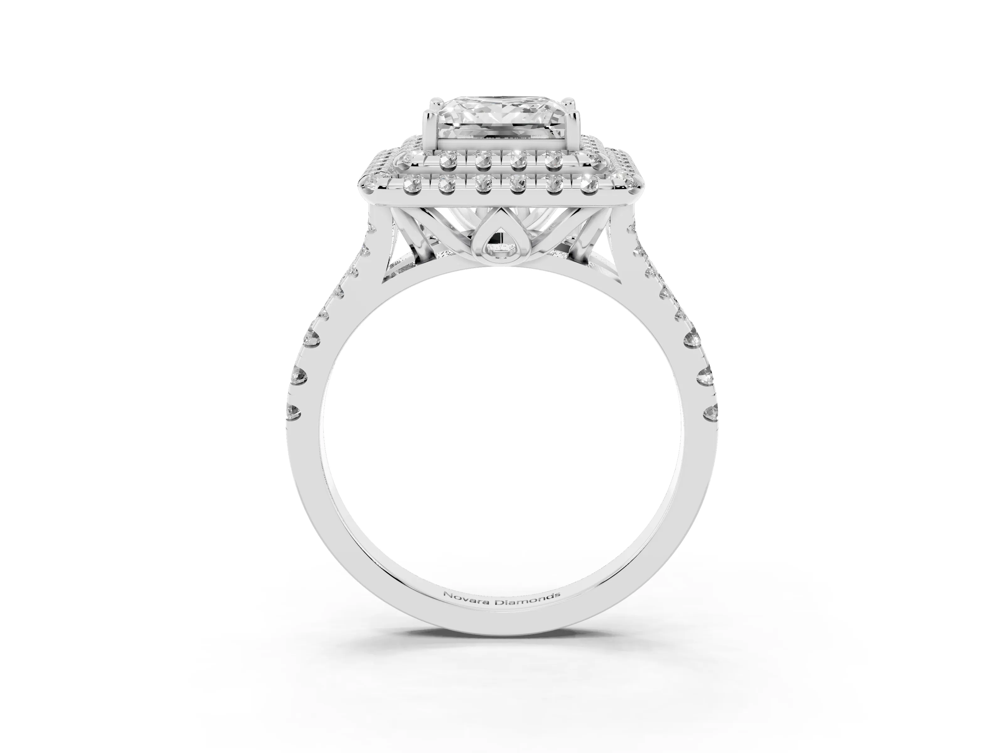 Princess Cut Diamond Double Halo Ring Set in Silver with Pavé Split Shank and Prong Setting