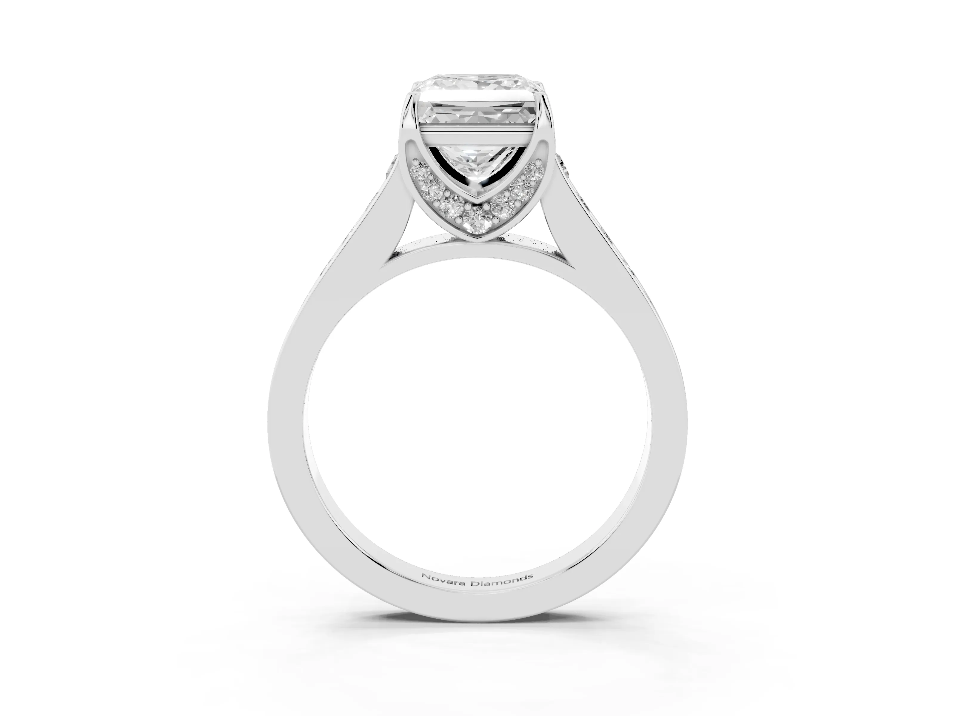 Princess Cut Diamond Solitaire Pavé Engagement Ring Set in Platinum with Prong Setting