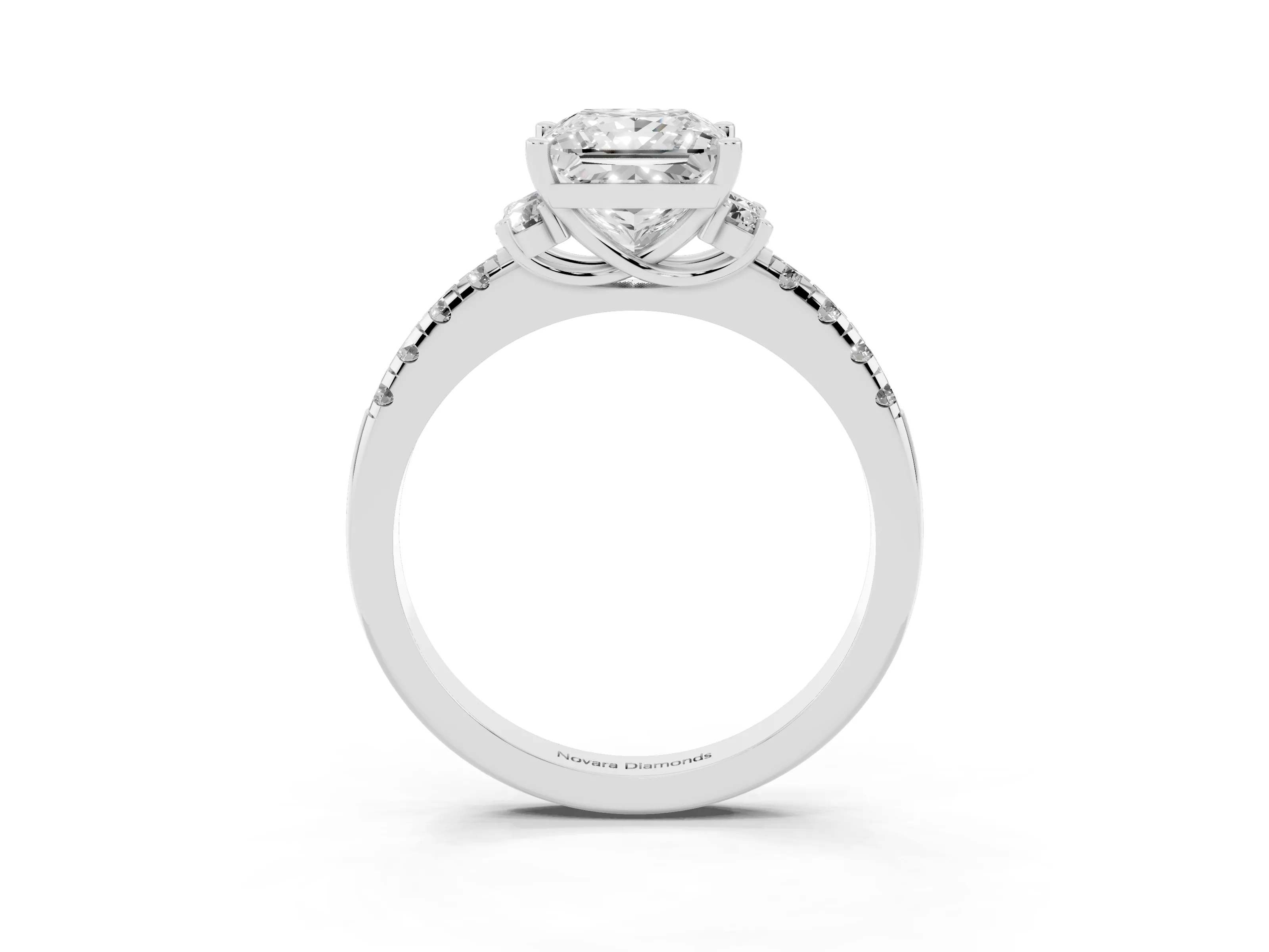 Princess Cut Diamond Three-Stone Pavé Ring Set in Silver with Prong Setting