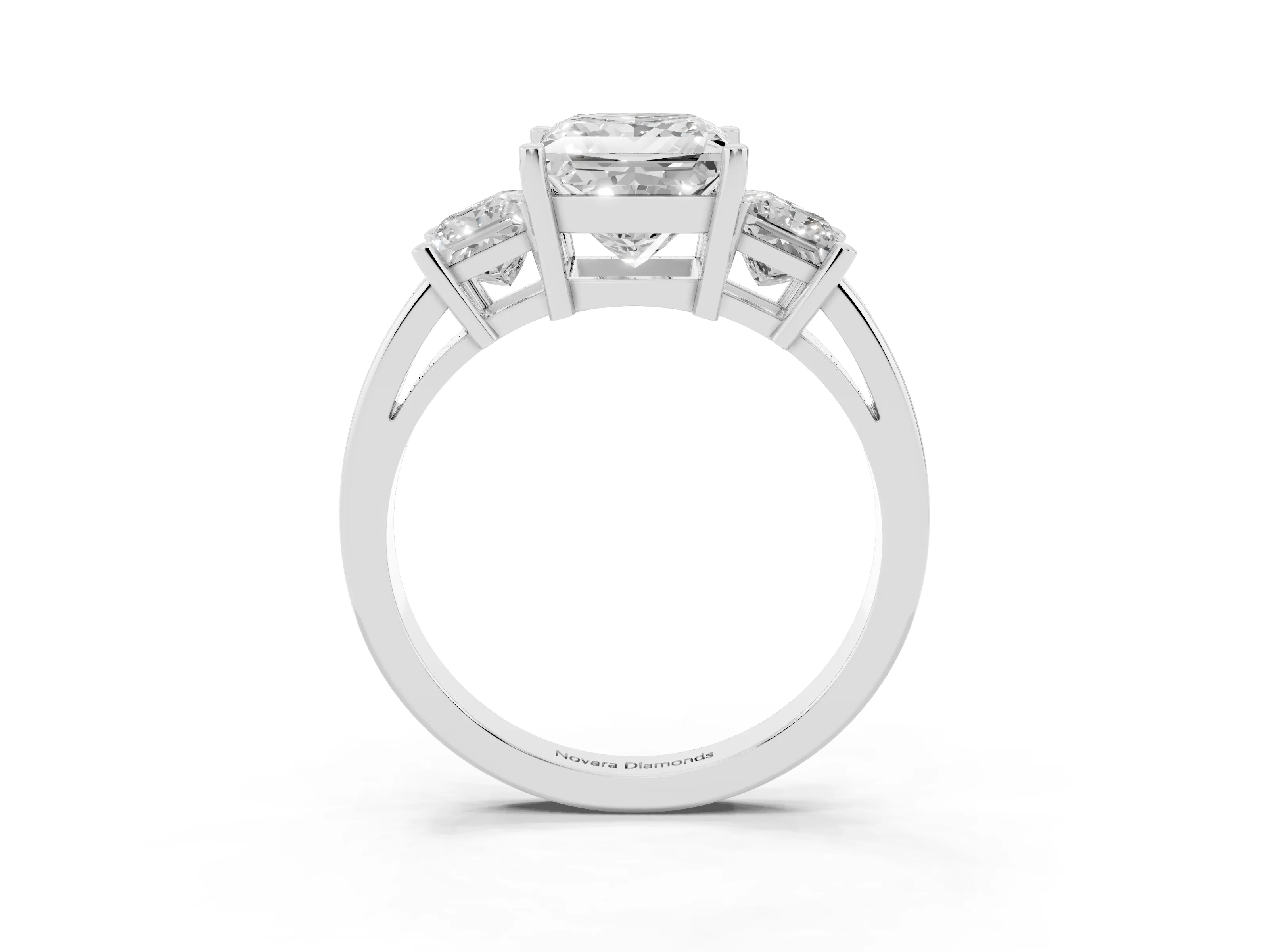 Three-Stone Princess Cut Diamond Solitaire Ring Set in Platinum with Prong Setting
