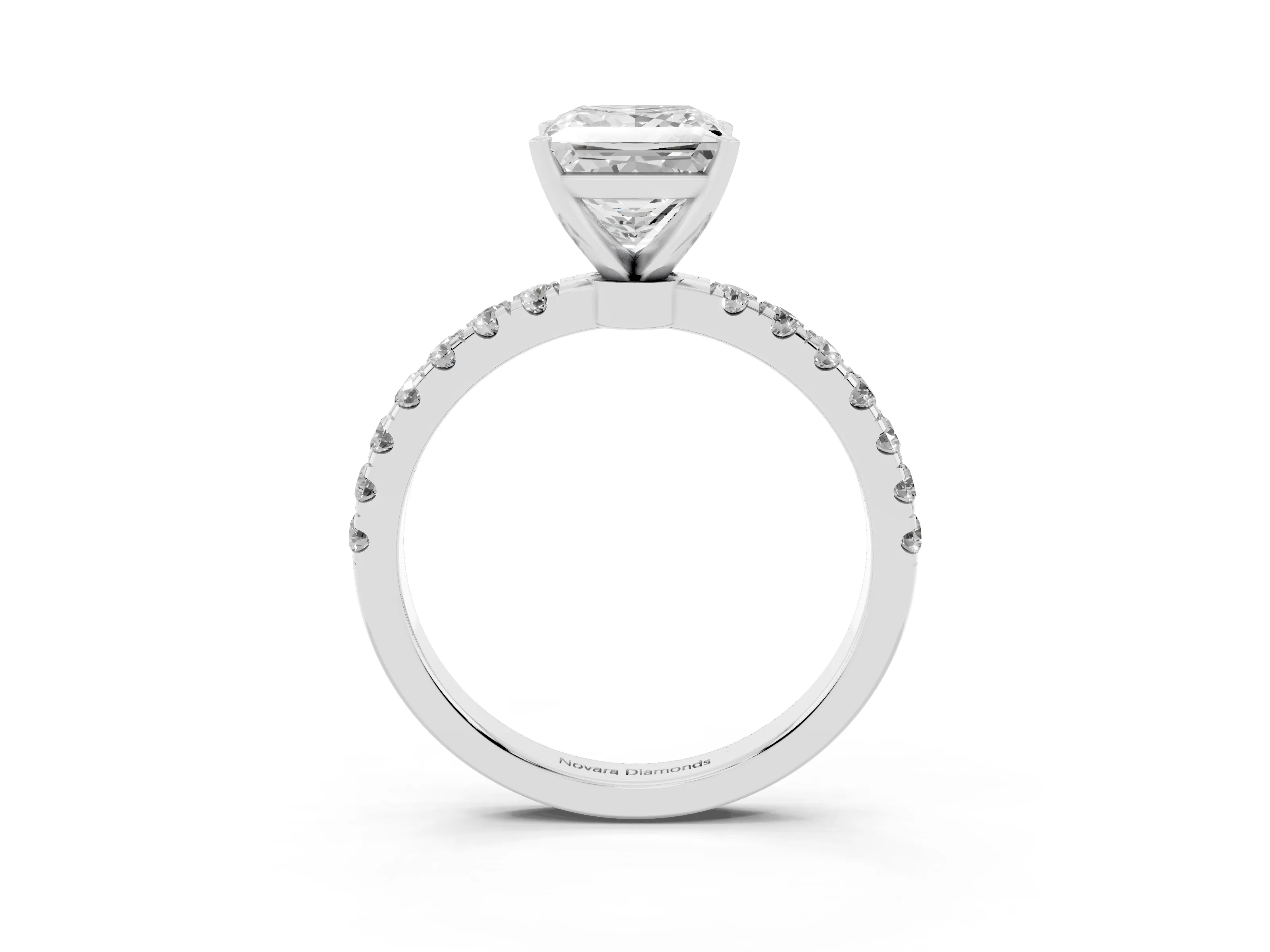 Princess Cut Diamond Solitaire Ring Set in Silver with Pavé Accents and Prong Setting