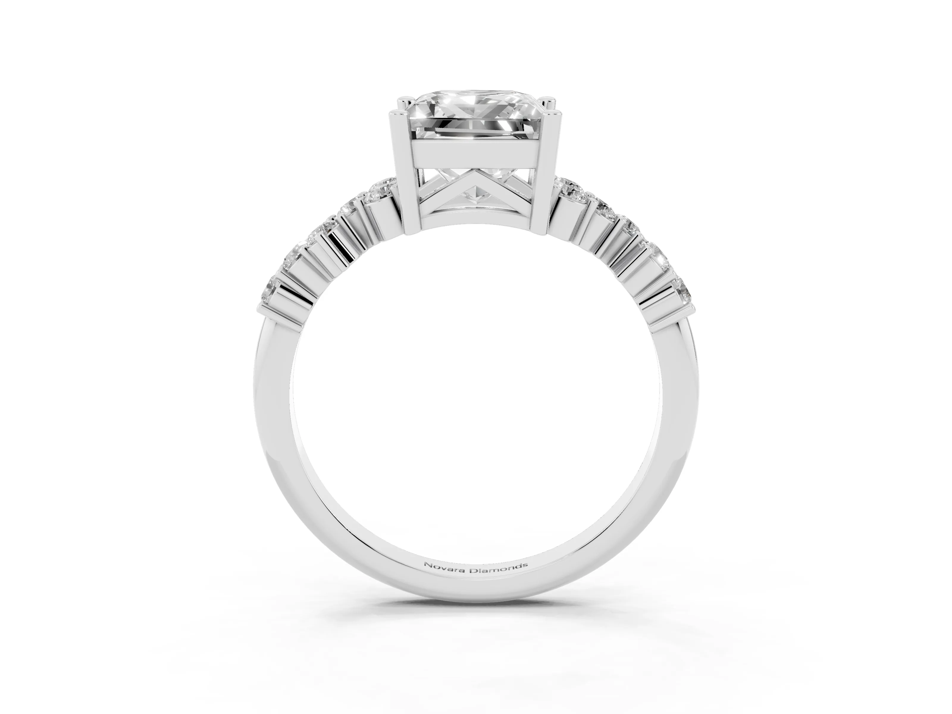 Princess Cut Diamond Ring Set in White gold with Scattered Round Accents