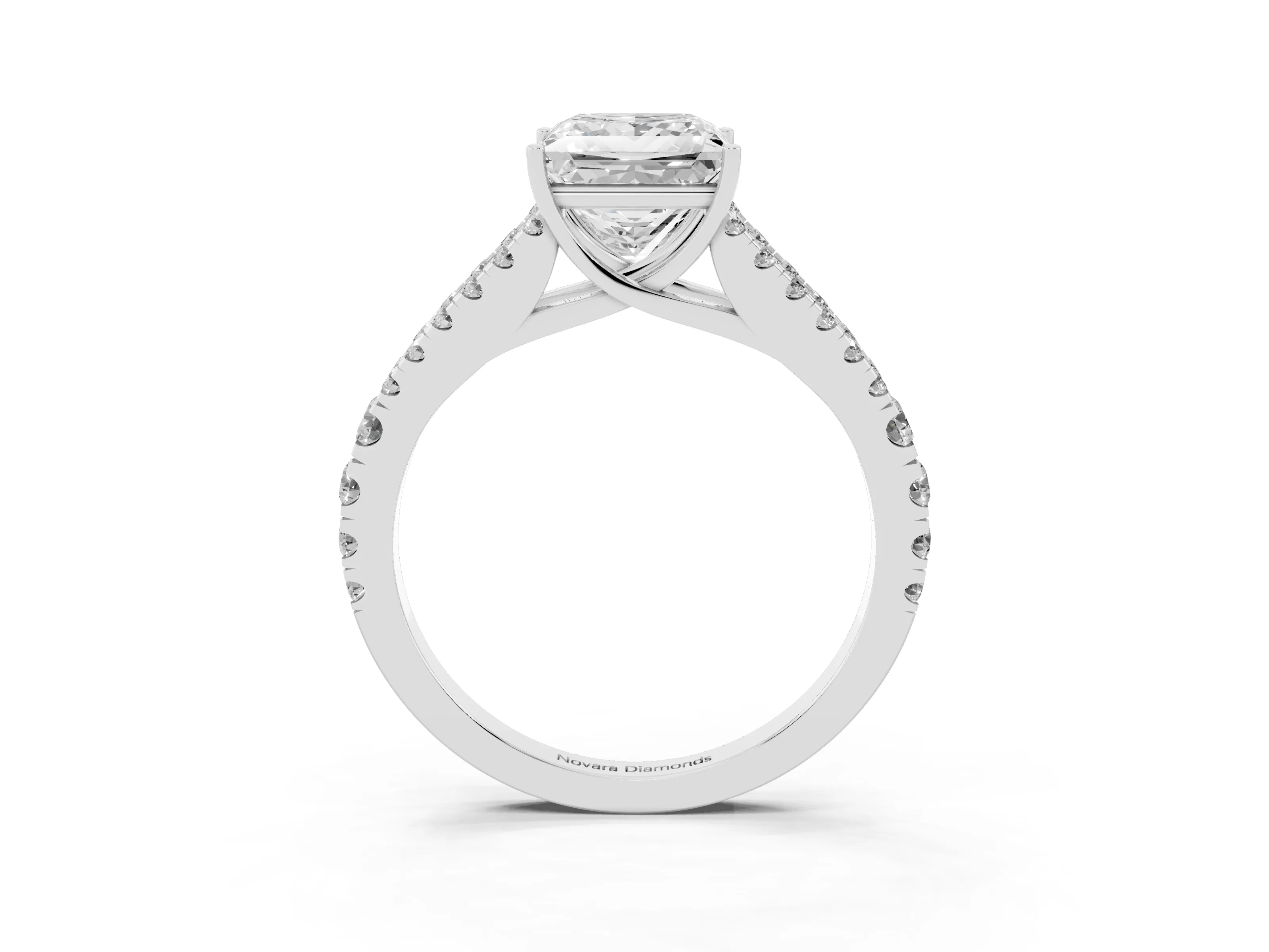 Princess Cut Diamond Split Shank Pavé Engagement Ring Set in Platinum with Prong-Held Center Stone