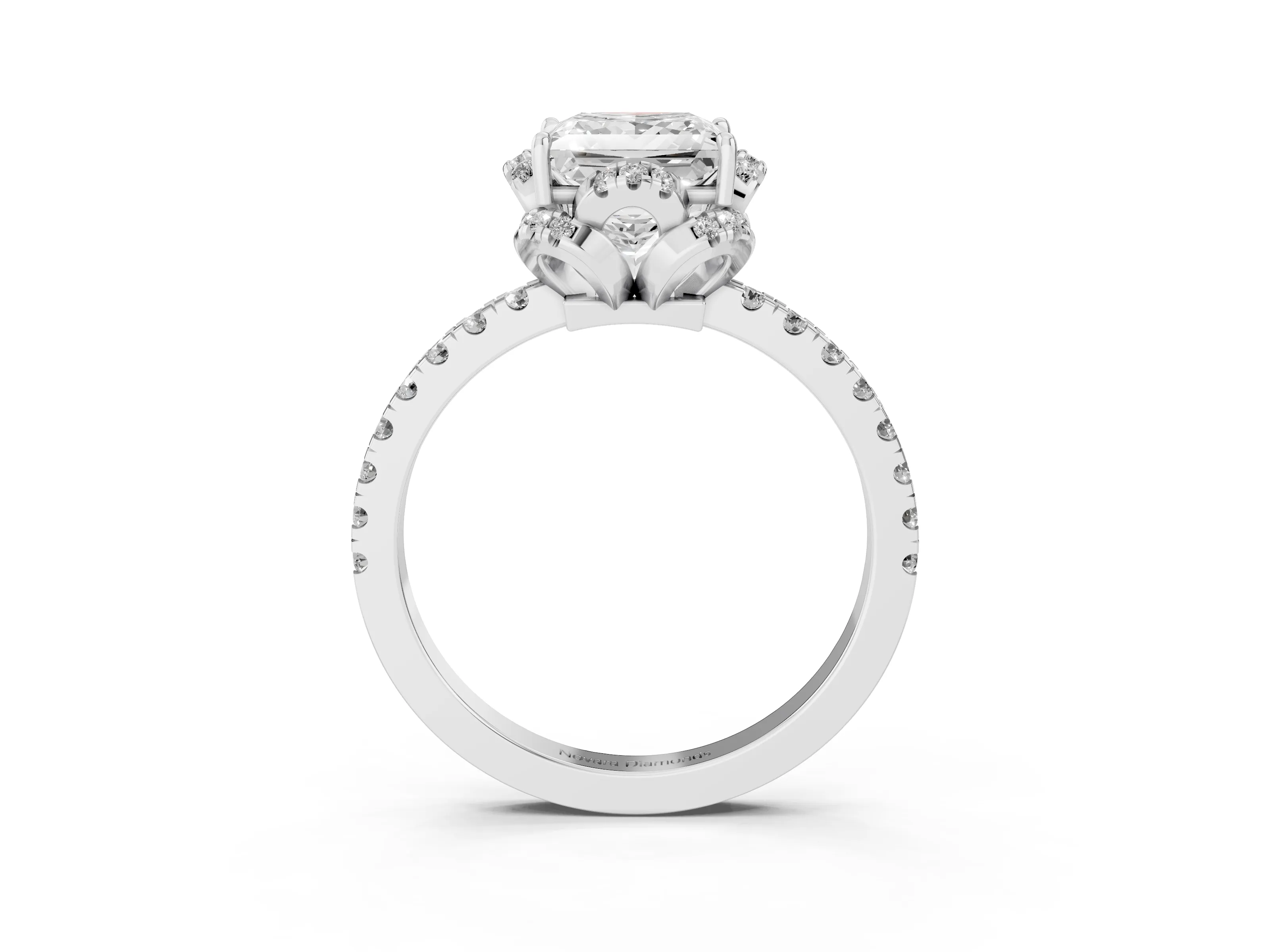 Princess Cut Diamond Halo Pavé Band Ring Set in Silver with Prong-Held Center
