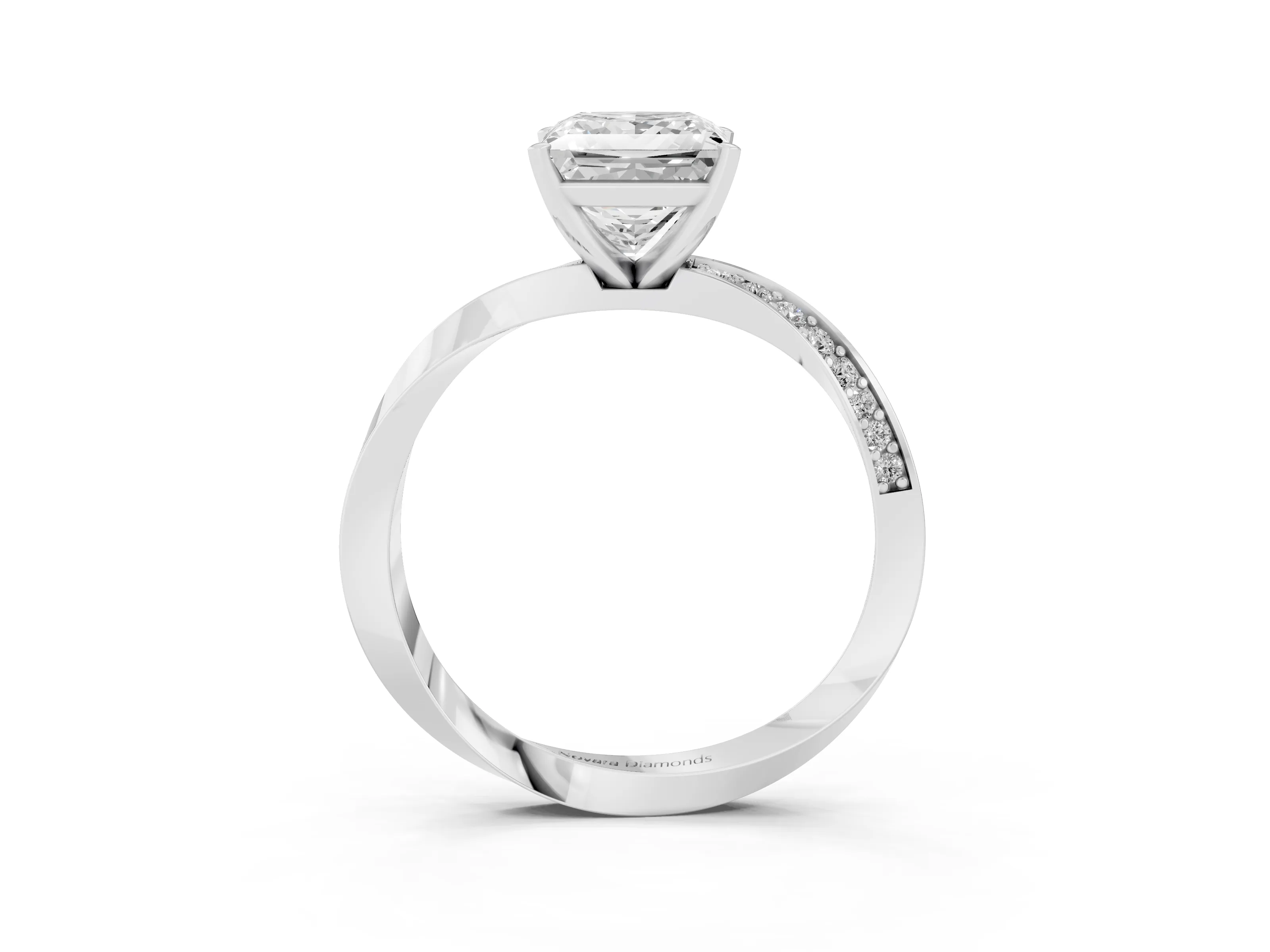 Princess Cut Diamond Engagement Ring Set in Silver with Side Stone Accents and Prong Setting