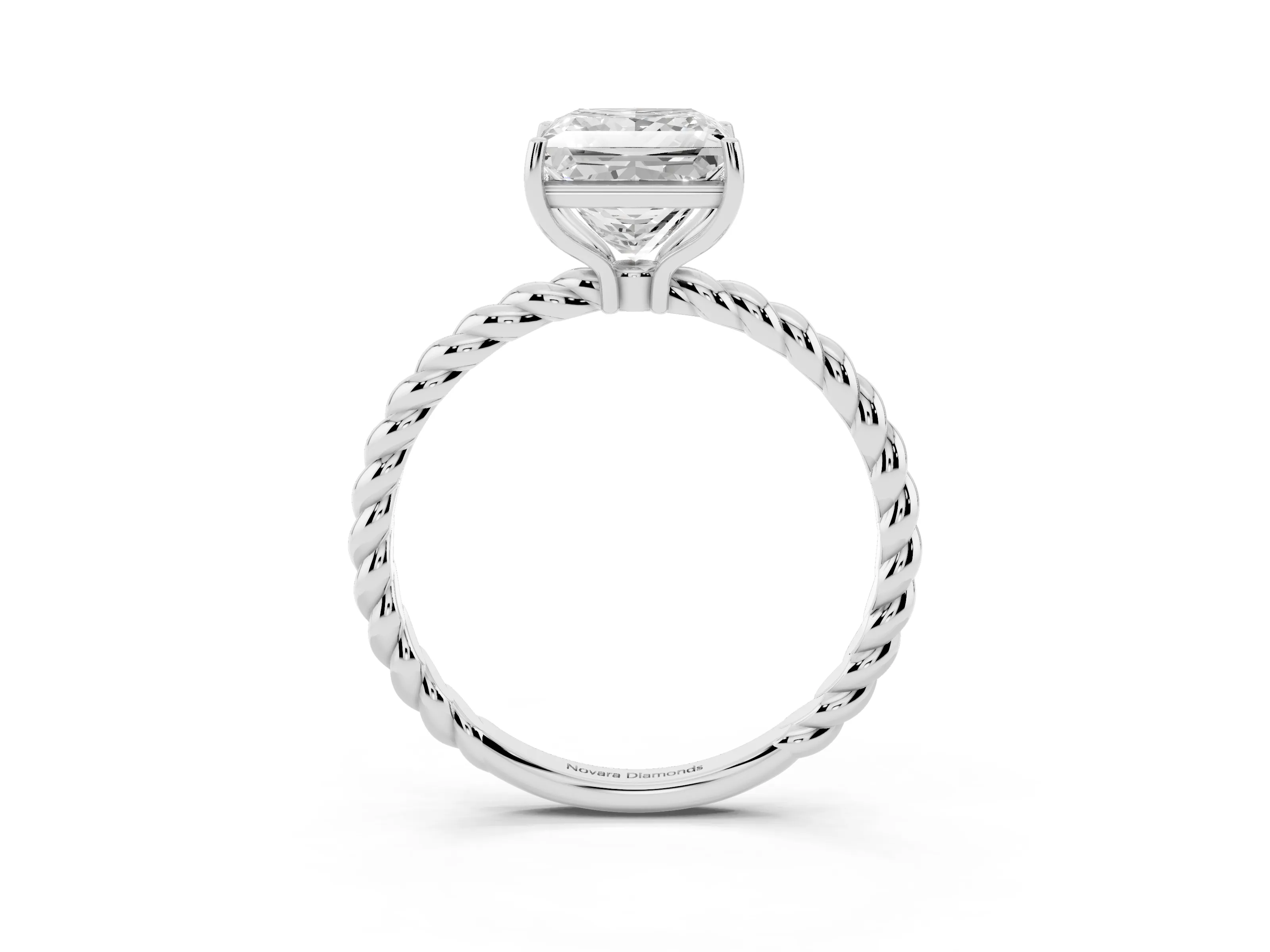 Princess Cut Diamond Solitaire Ring Set in White gold with Twist Band and Prong Setting